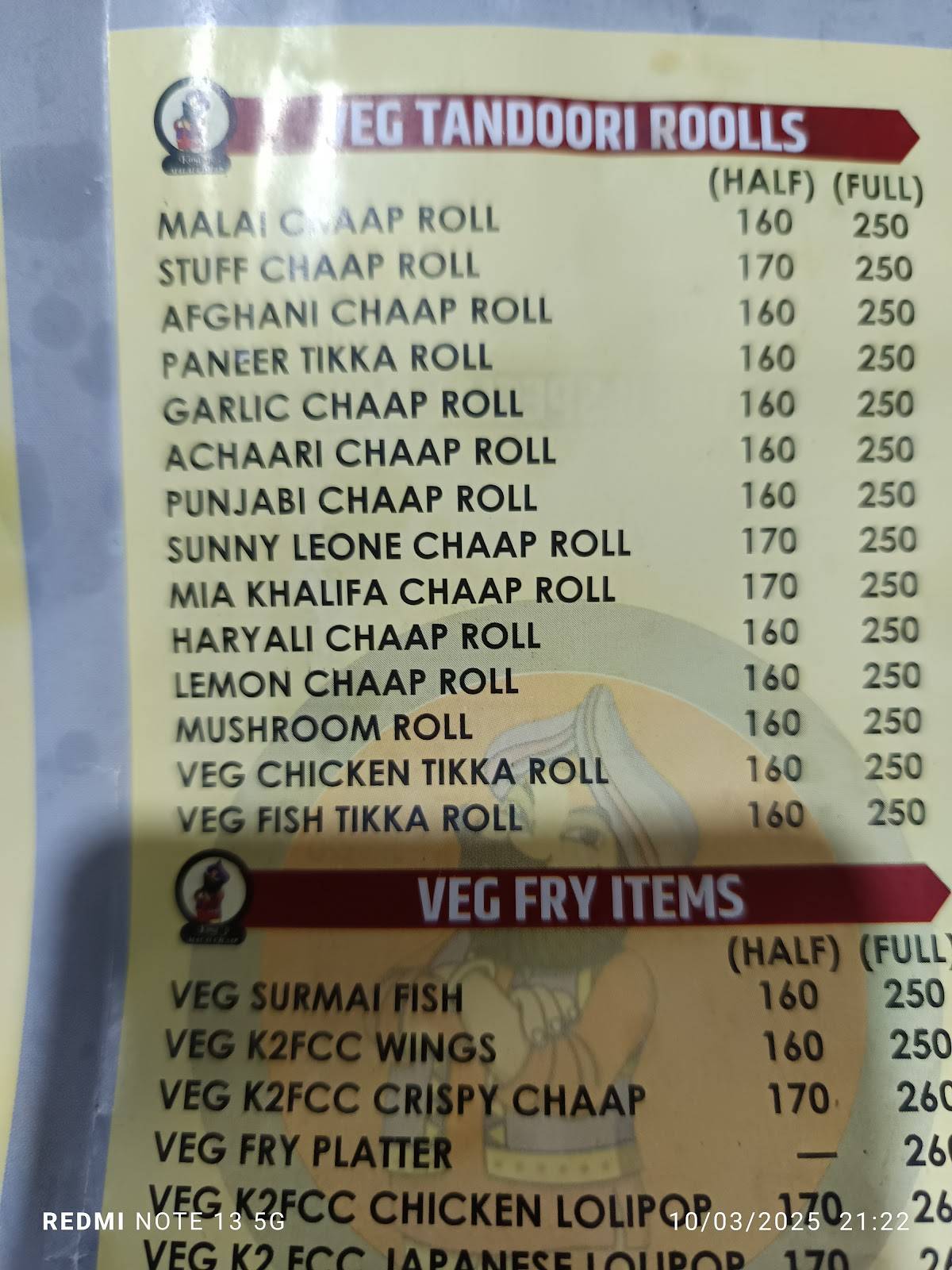 King Ji Malai Chaap Restaurant menu