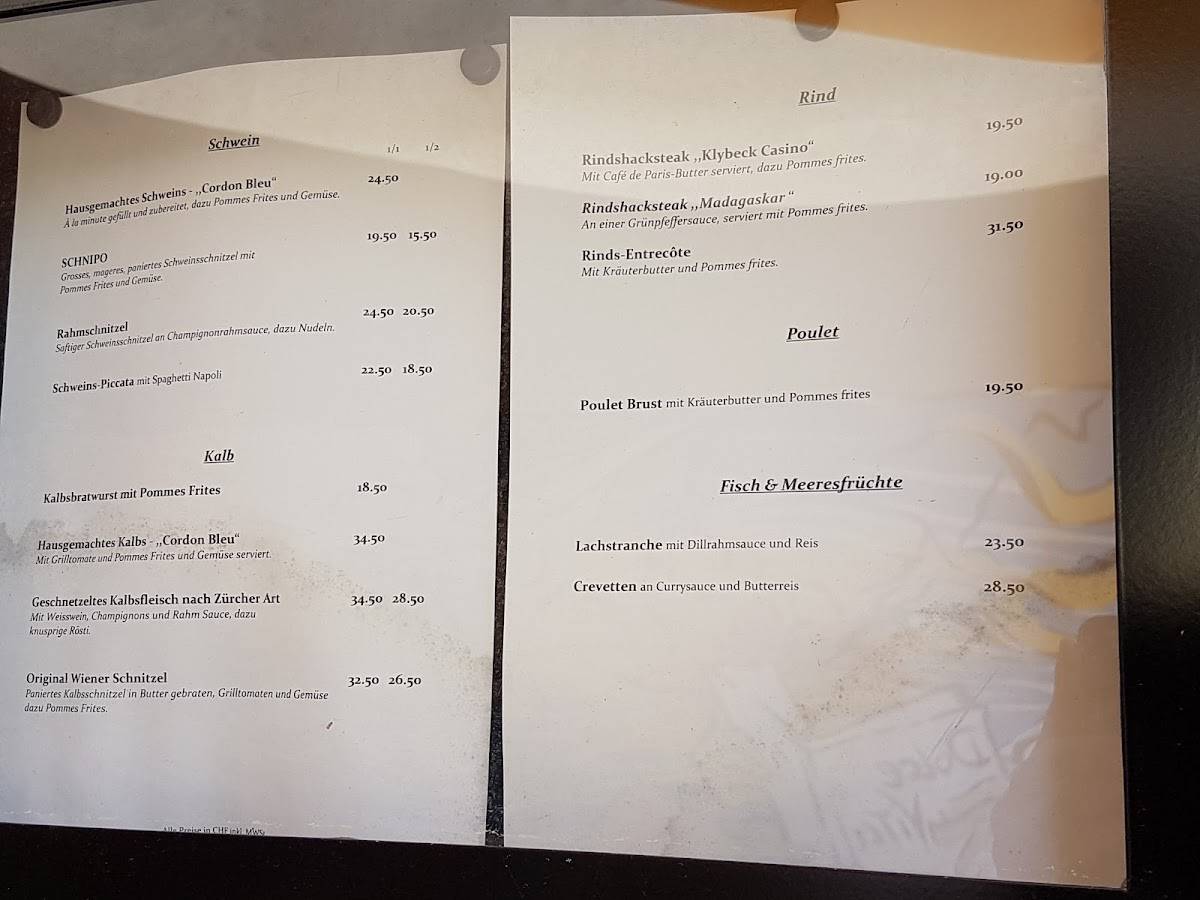 Menu di Restaurant Klybeck Casino 