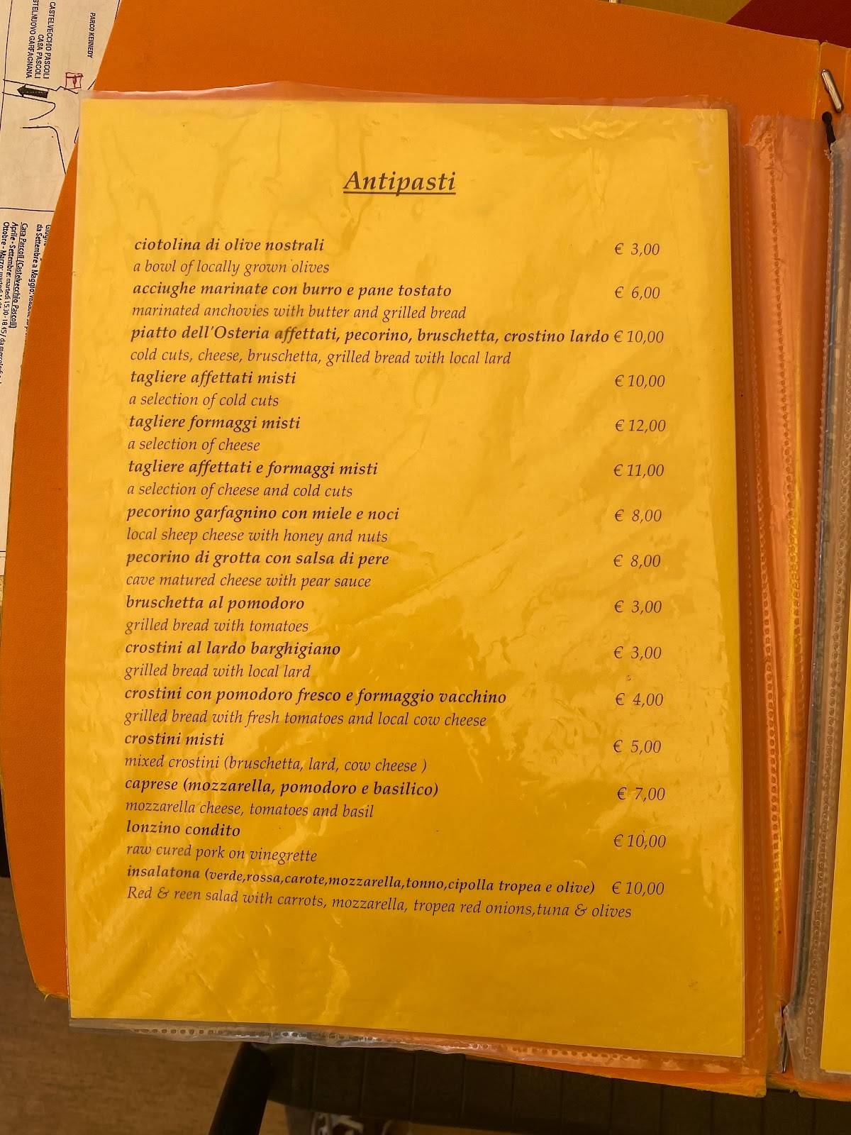Menu di L'Osteria 