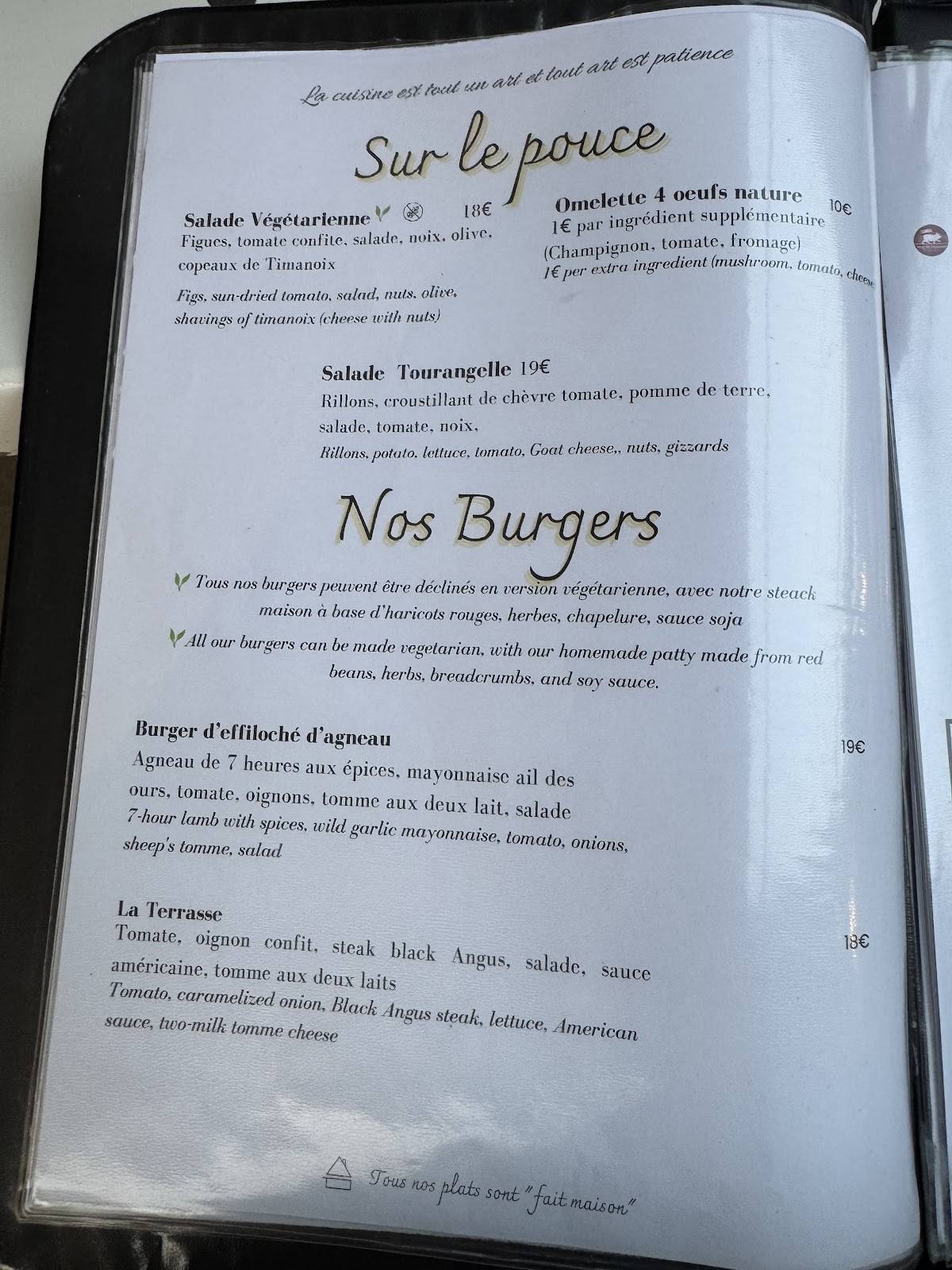 Menu de LA TERRASSE