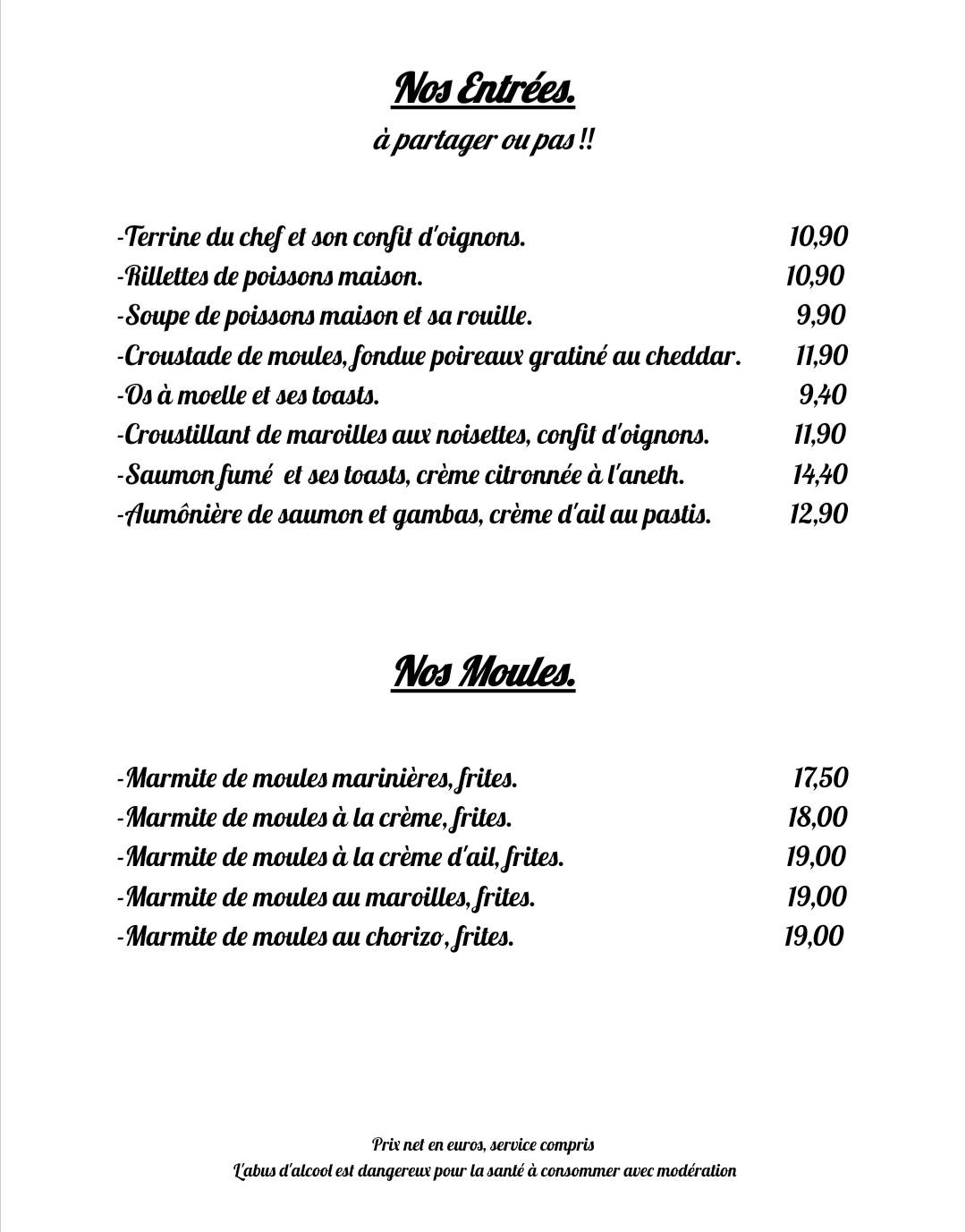 Menu de Restaurant L'Ambiance