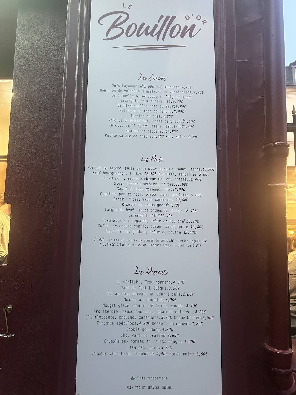Menu de Le Bouillon d'Or