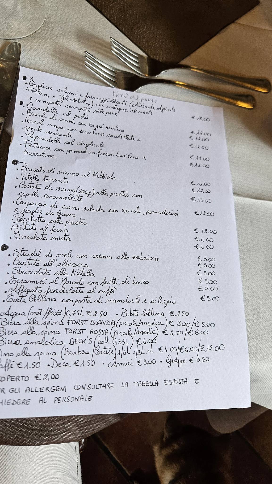 Menu di La Chelina 
