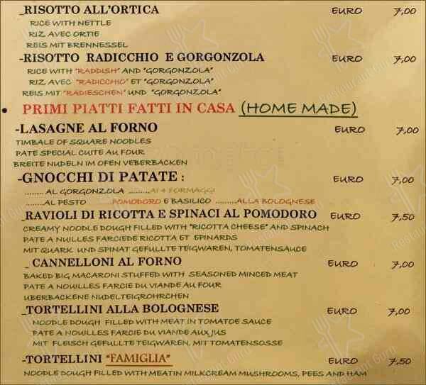 Menu de La Famigliola