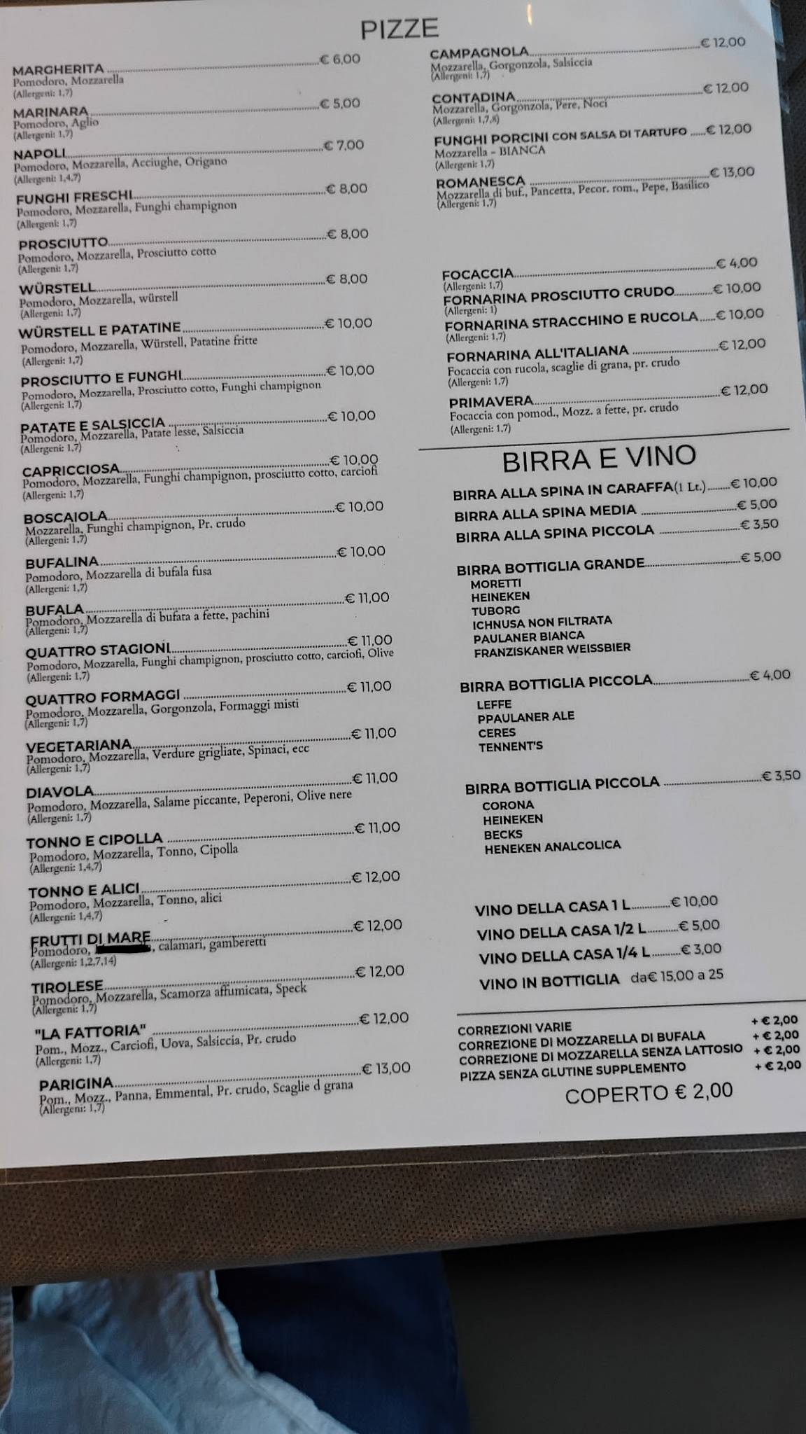 Menu di La Fattoria 