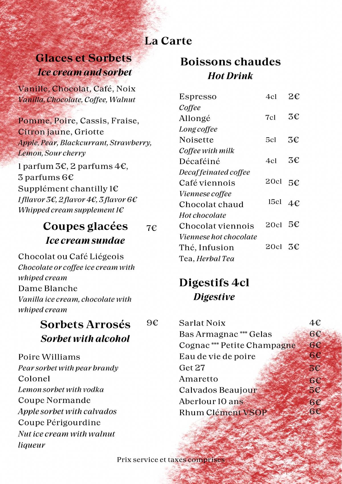 Menu de La Flambée