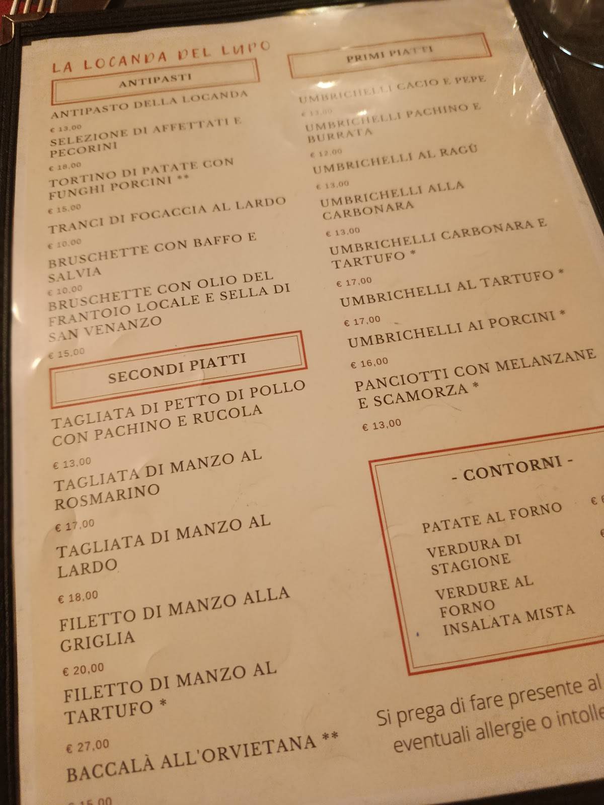 Menu di Locanda del Lupo 