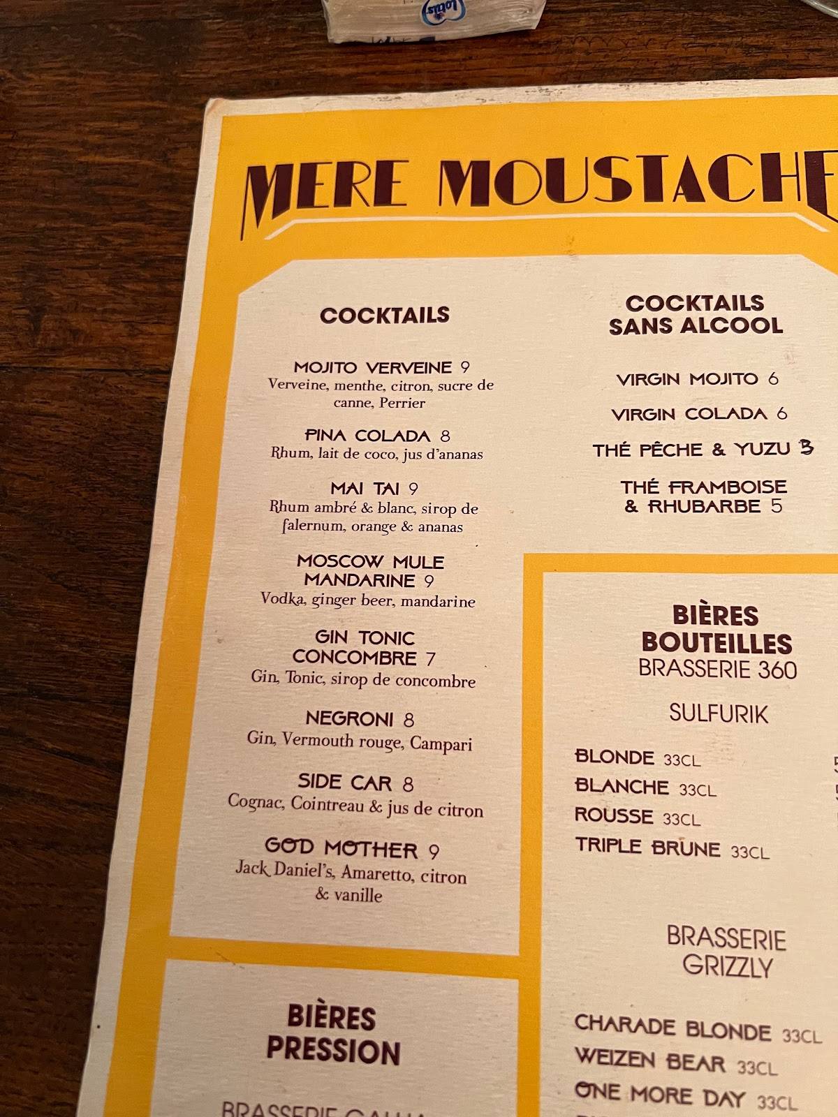 Menu au La Mère Moustache restaurant, ClermontFerrand