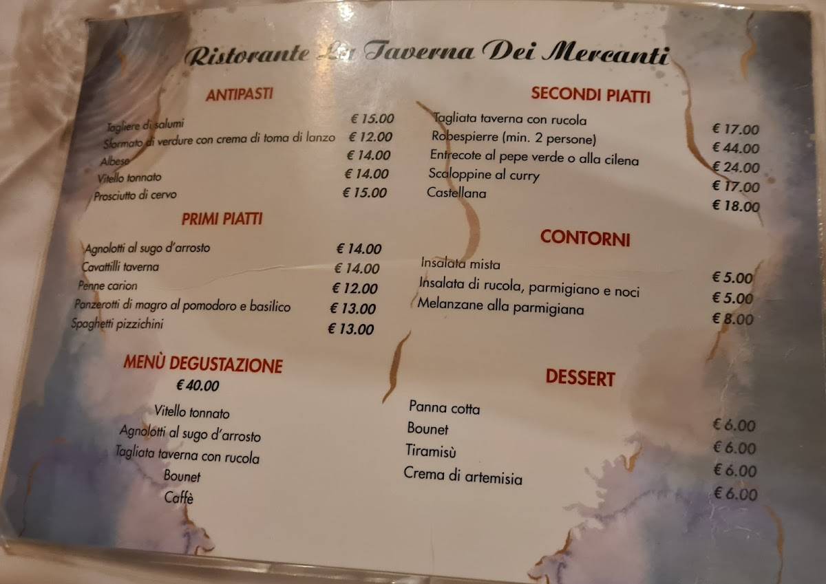Menu di La Taverna Dei Mercanti 