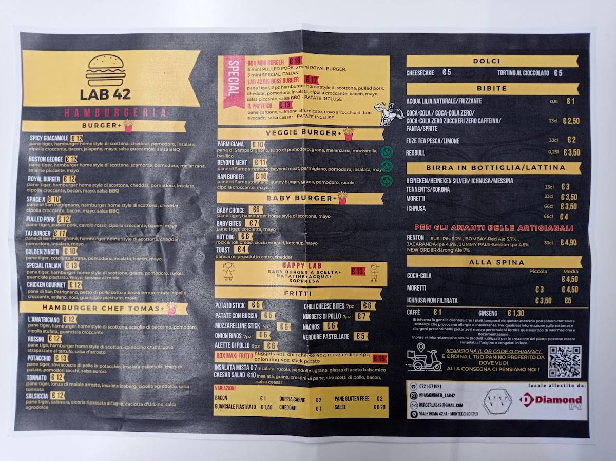 Menu di Lab42 Hamburgeria 