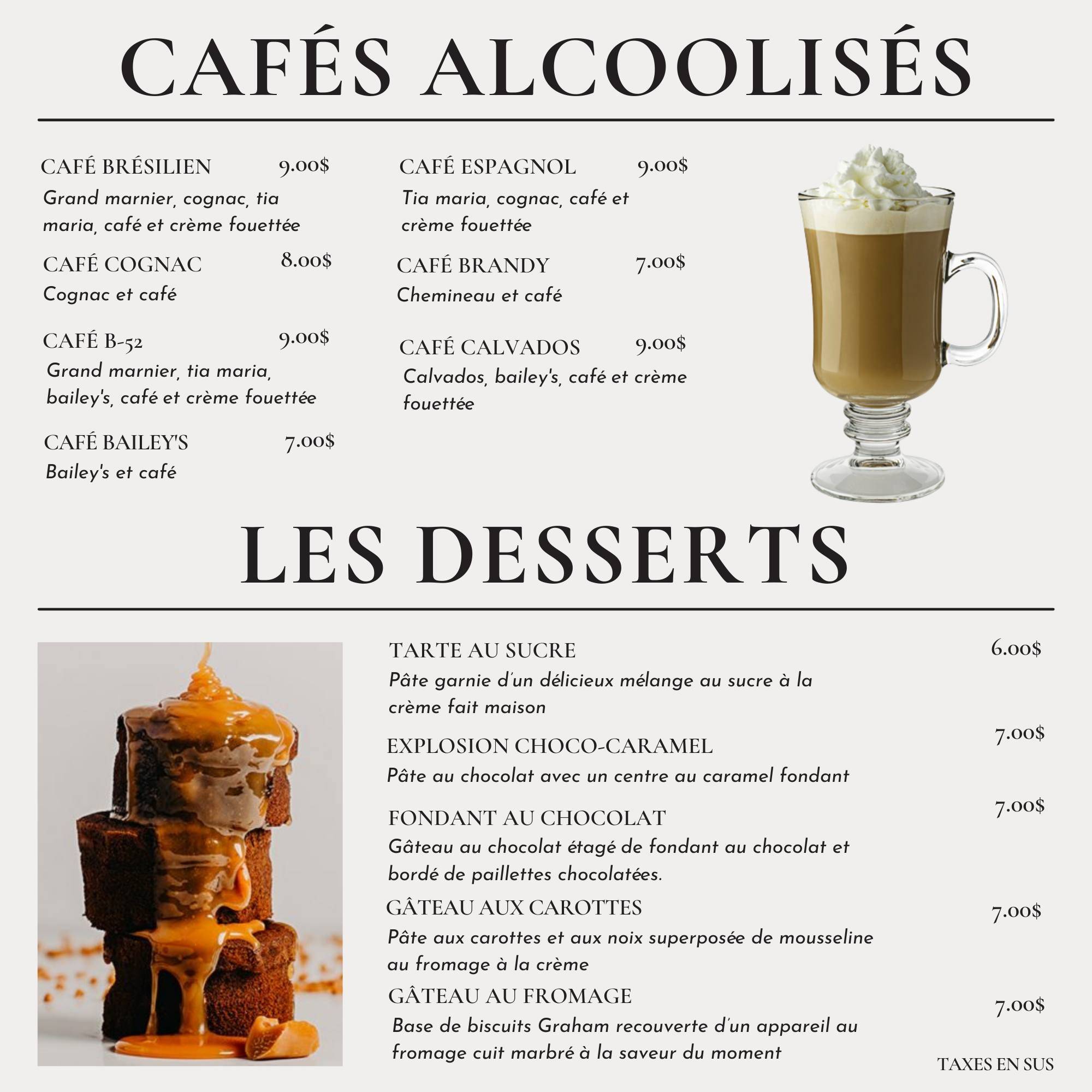 Menu de Le Calvados Restaurant Pub