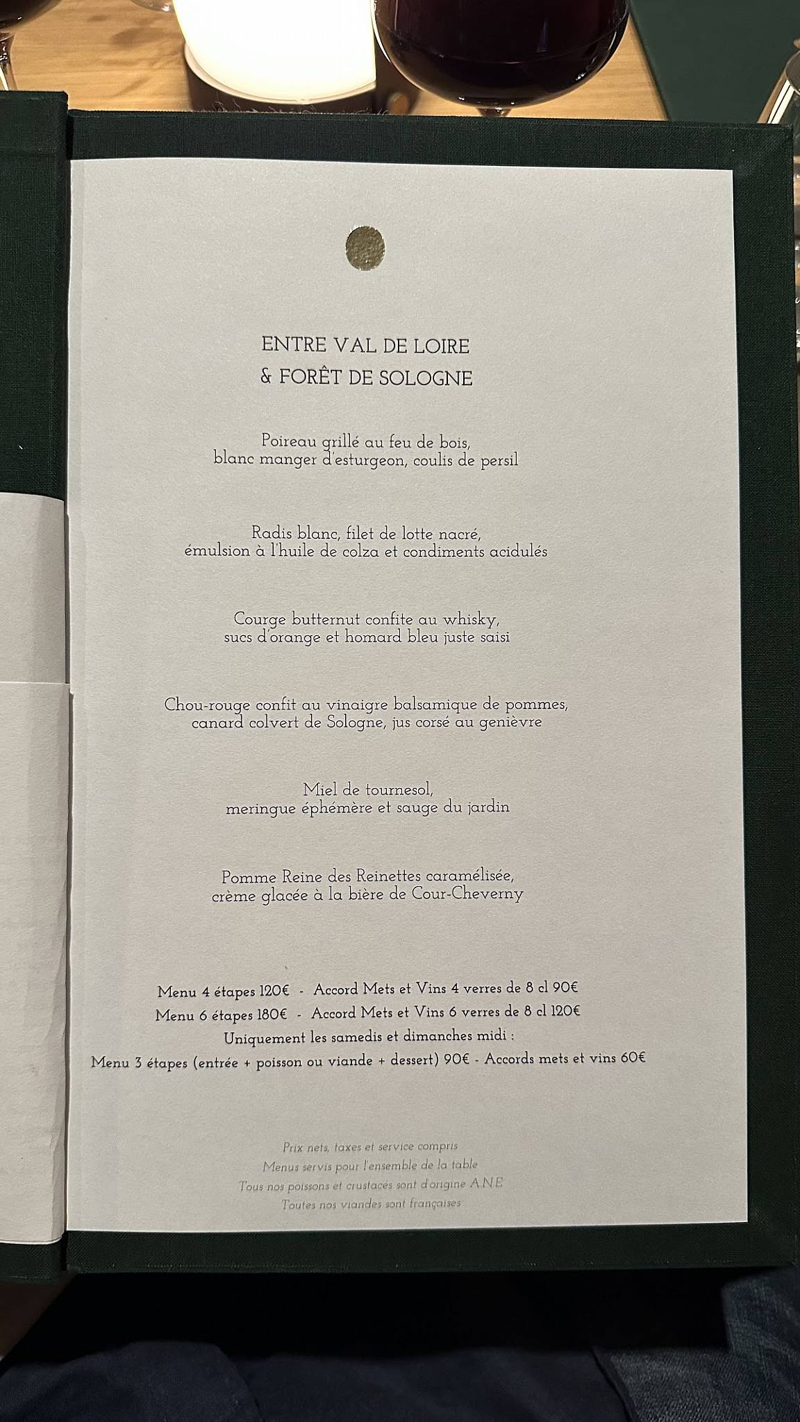 Menu Au Restaurant Le Favori Les Sources De Cheverny Cheverny