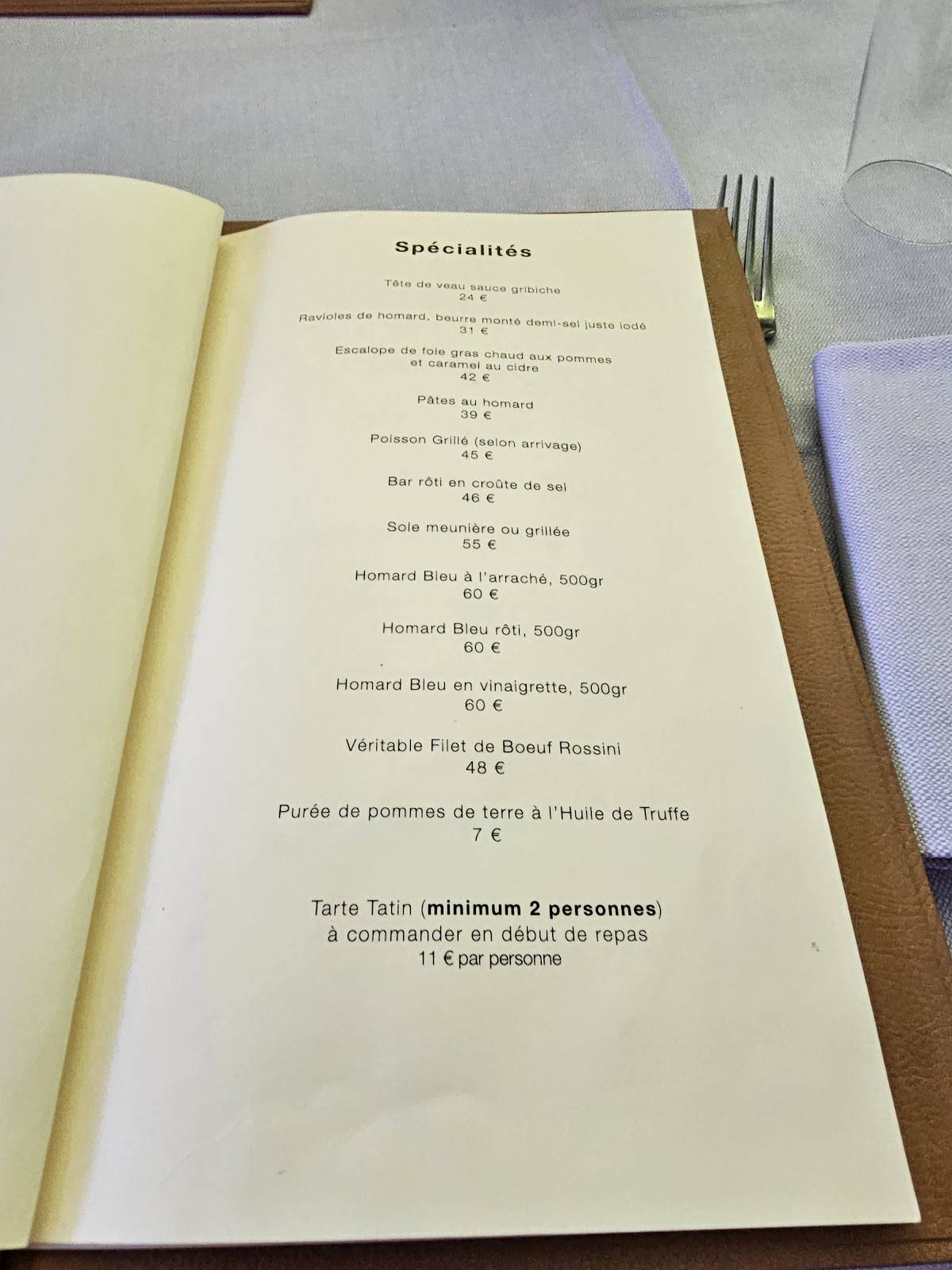 Menu de Le Relais de Barbizon