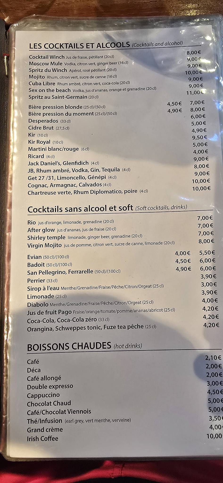 Menu de Le Winch