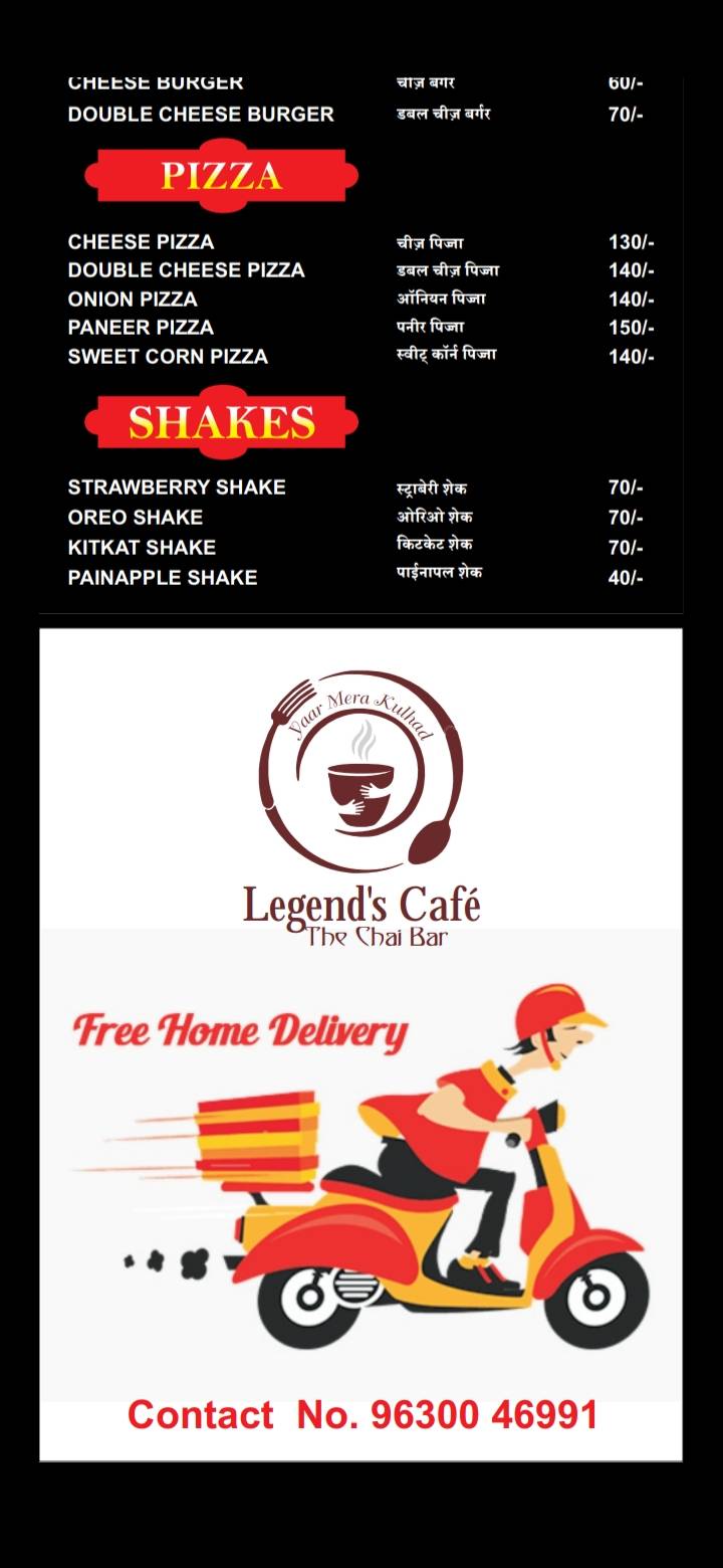 Legends Cafe menu