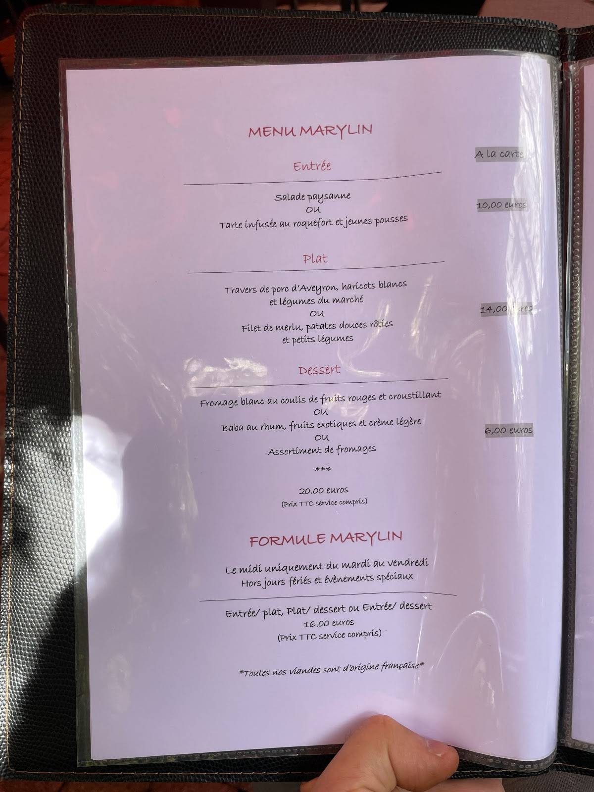Menu de Restaurant L'influent