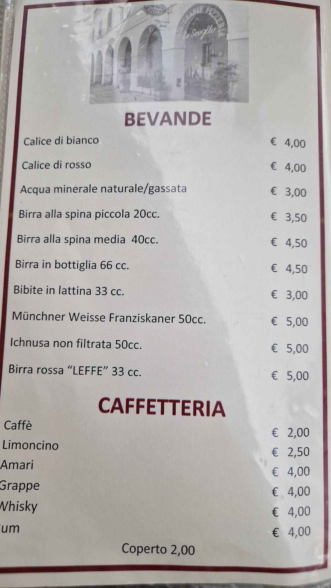 Menu di Lo Scoglio Pizzeria Ristorante 