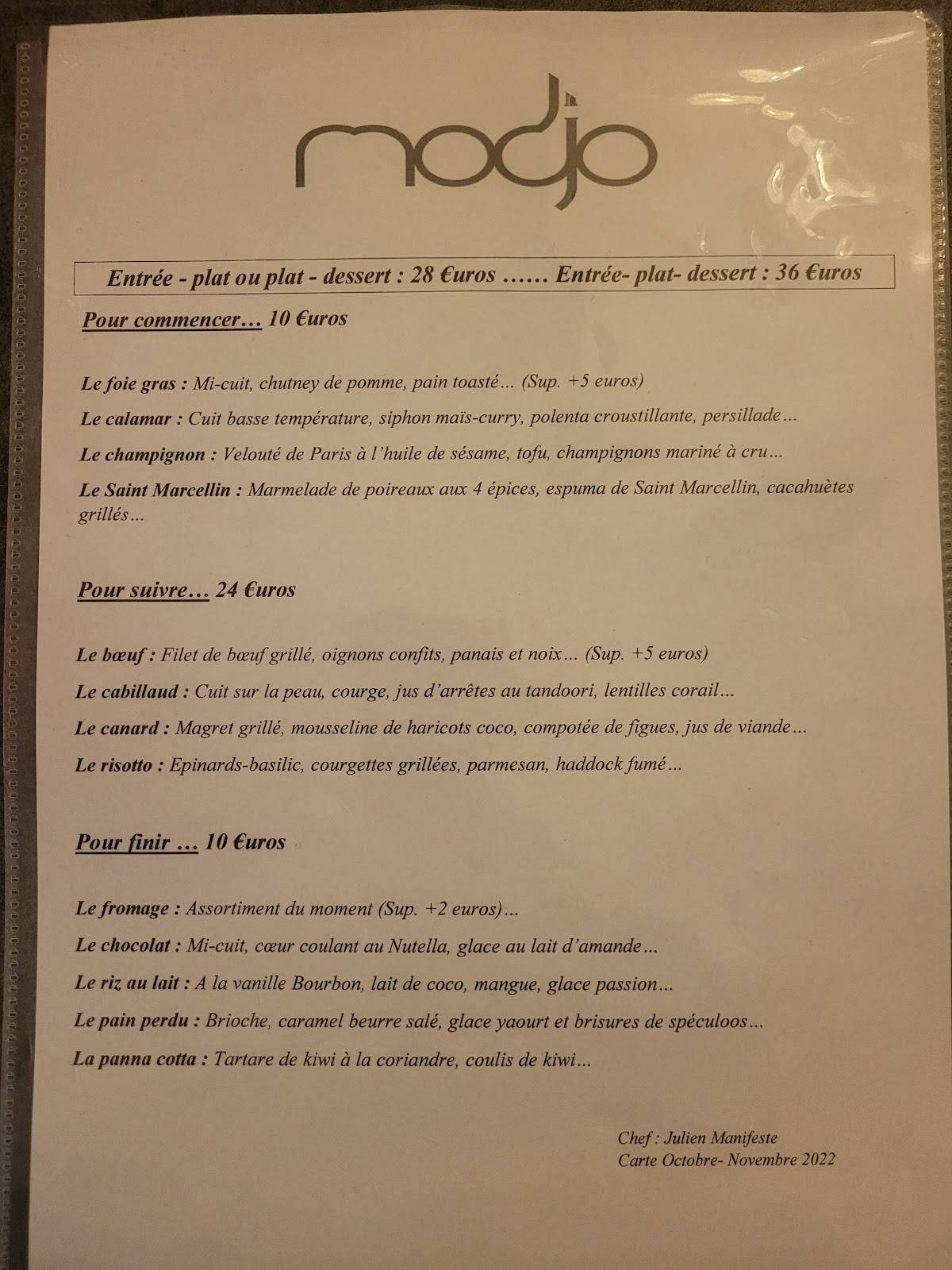 Menu de MODJO