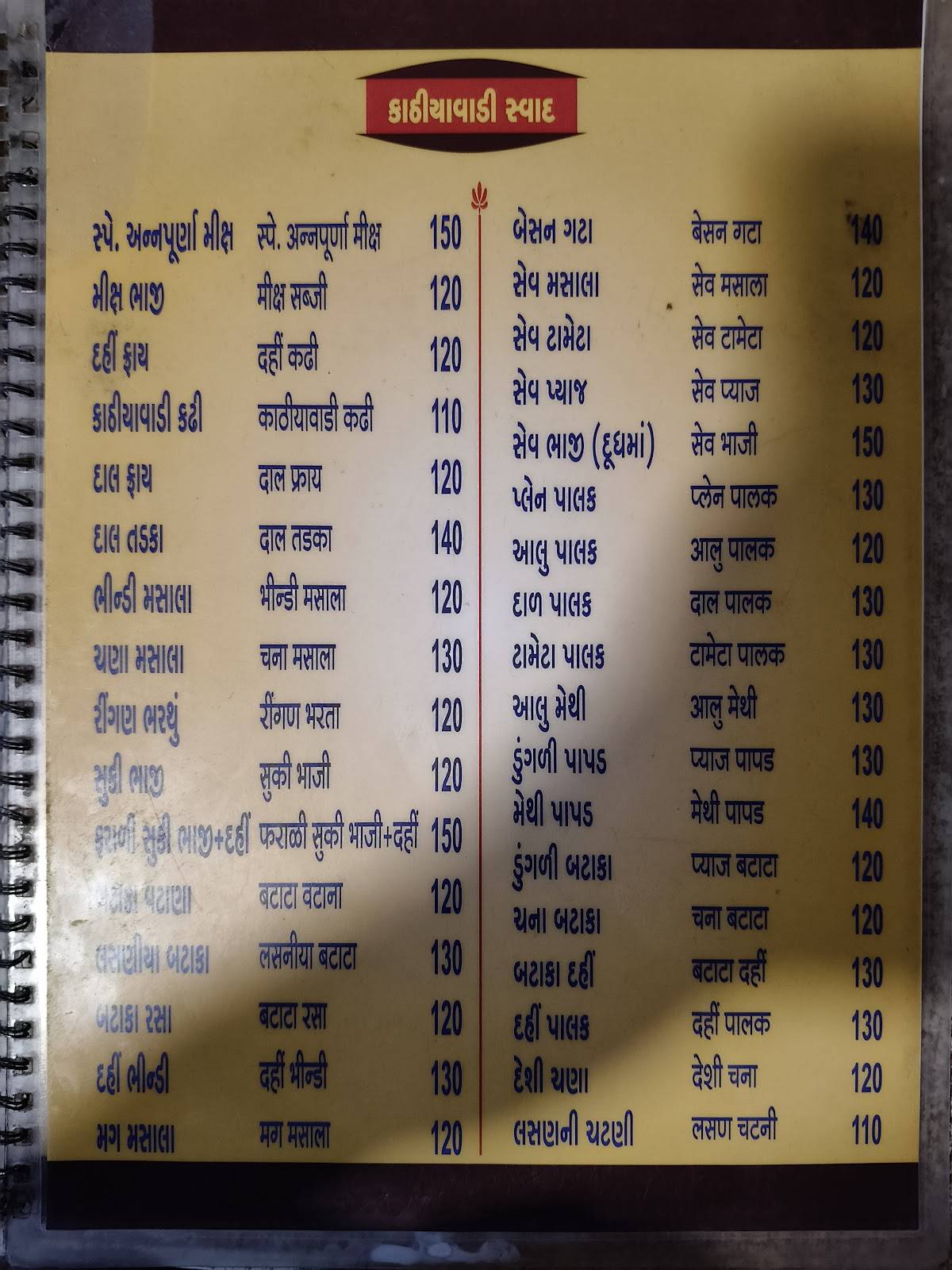 Maa Annpurna Hotel menu