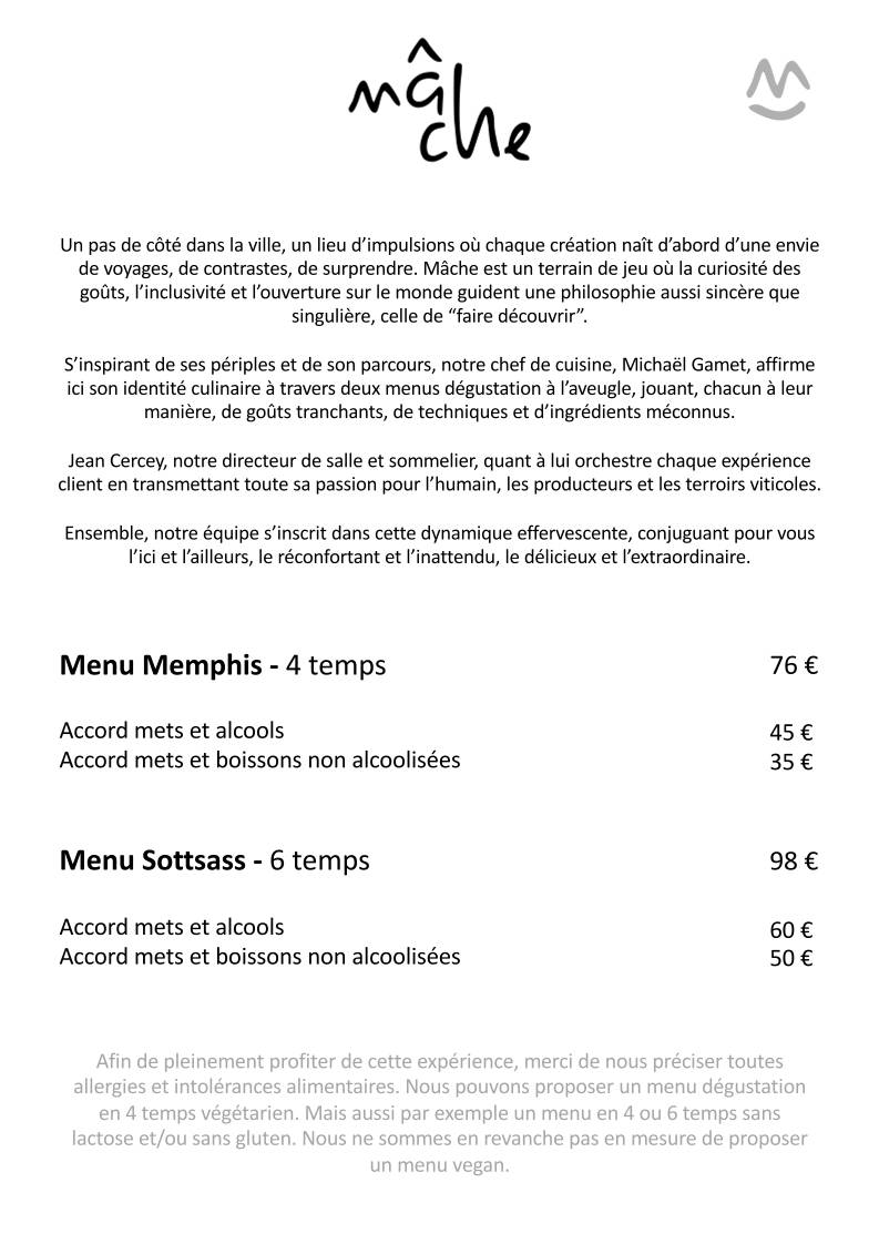 Menu de Restaurant Mâche