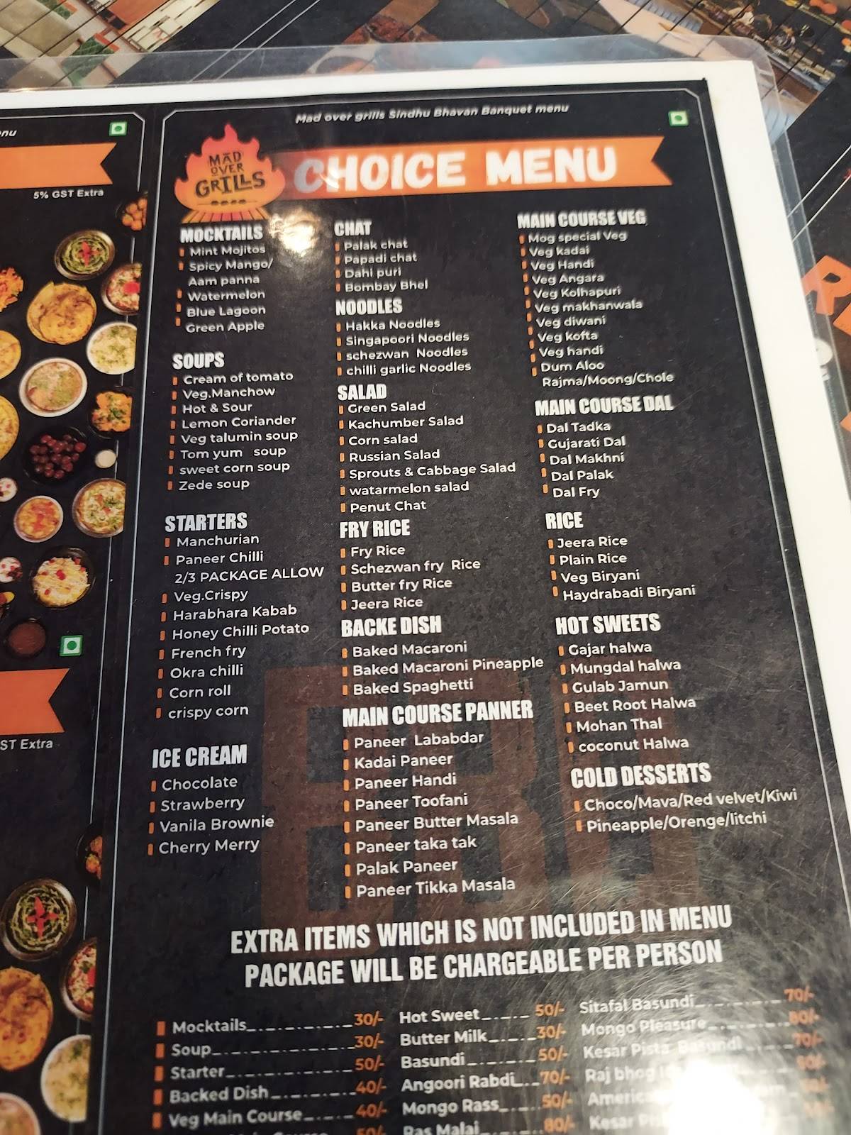 Mad Over Grills (SBR) Banquet & Restaurant menu