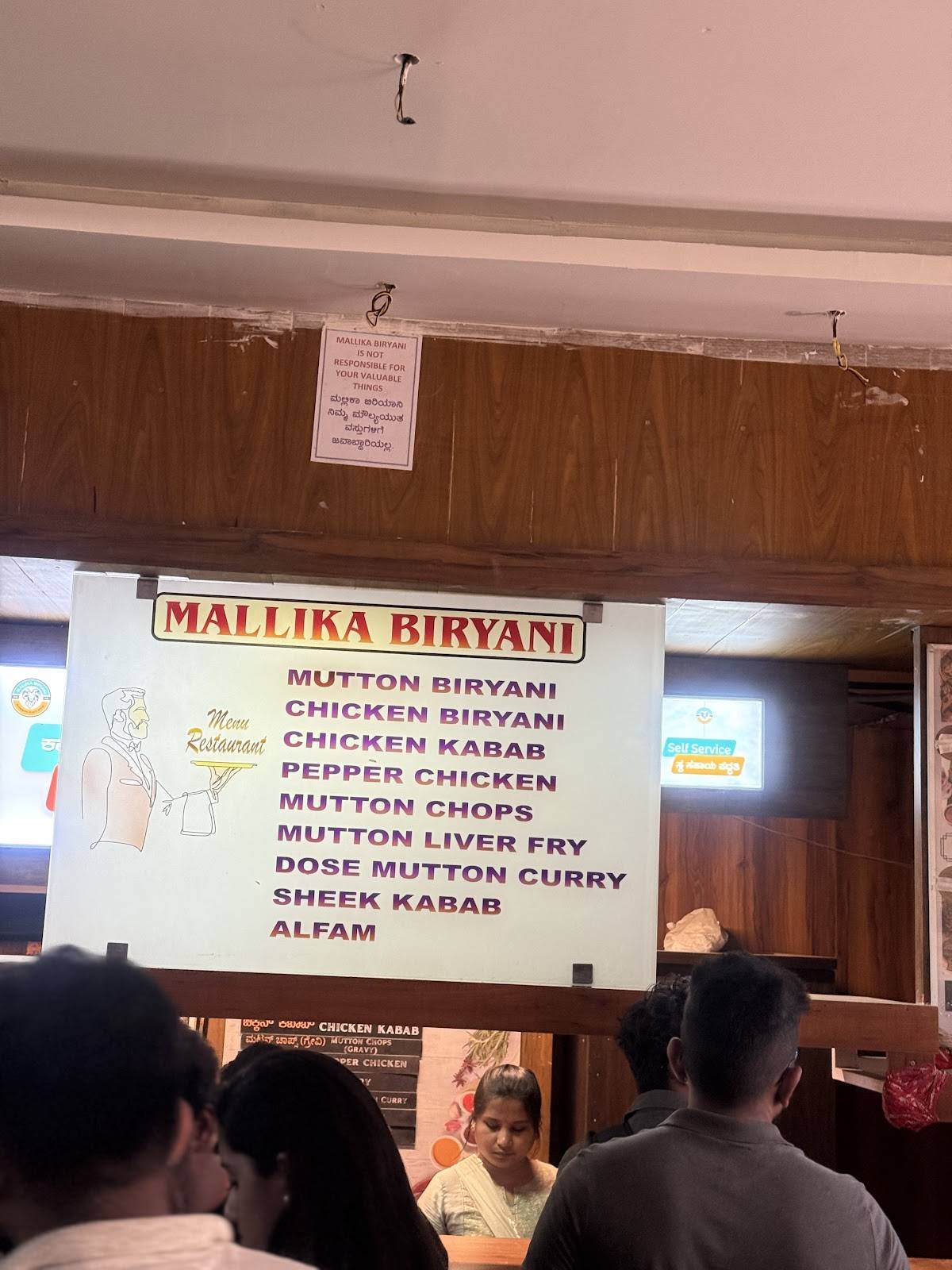 Mallika Biryani menu