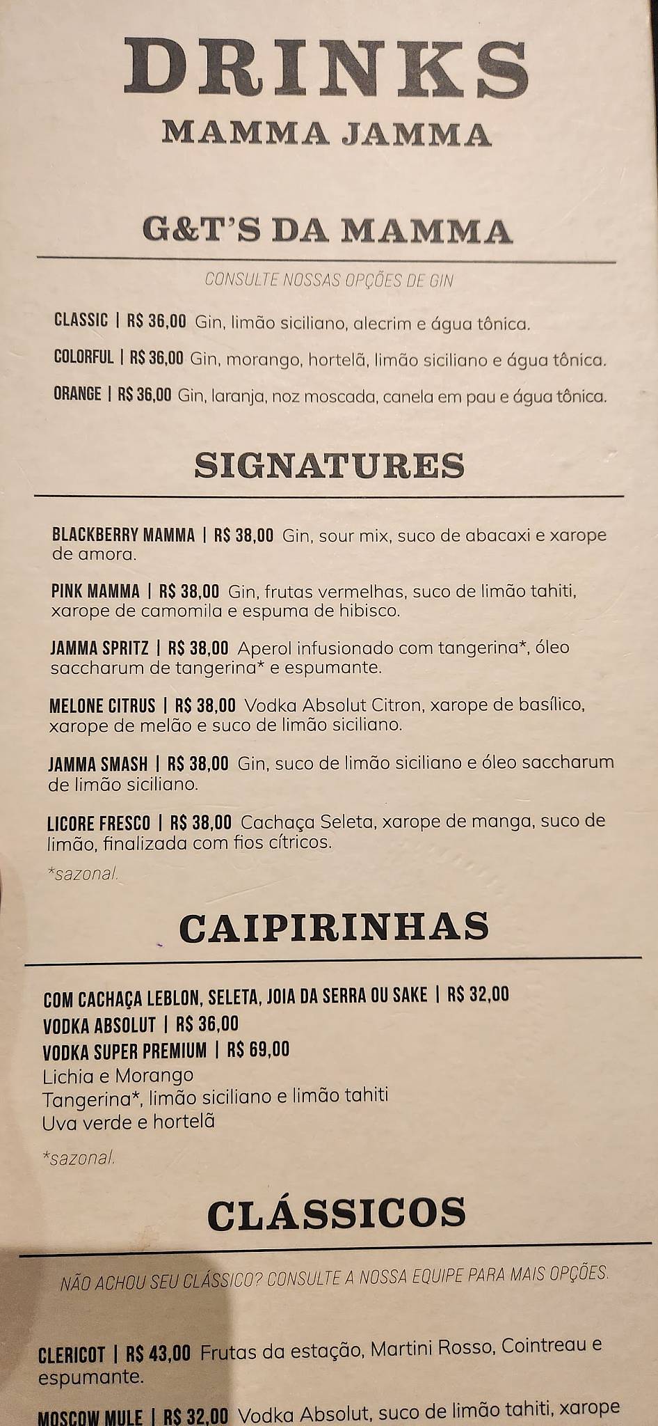 Mamma Jamma Rio Sul cardápio
