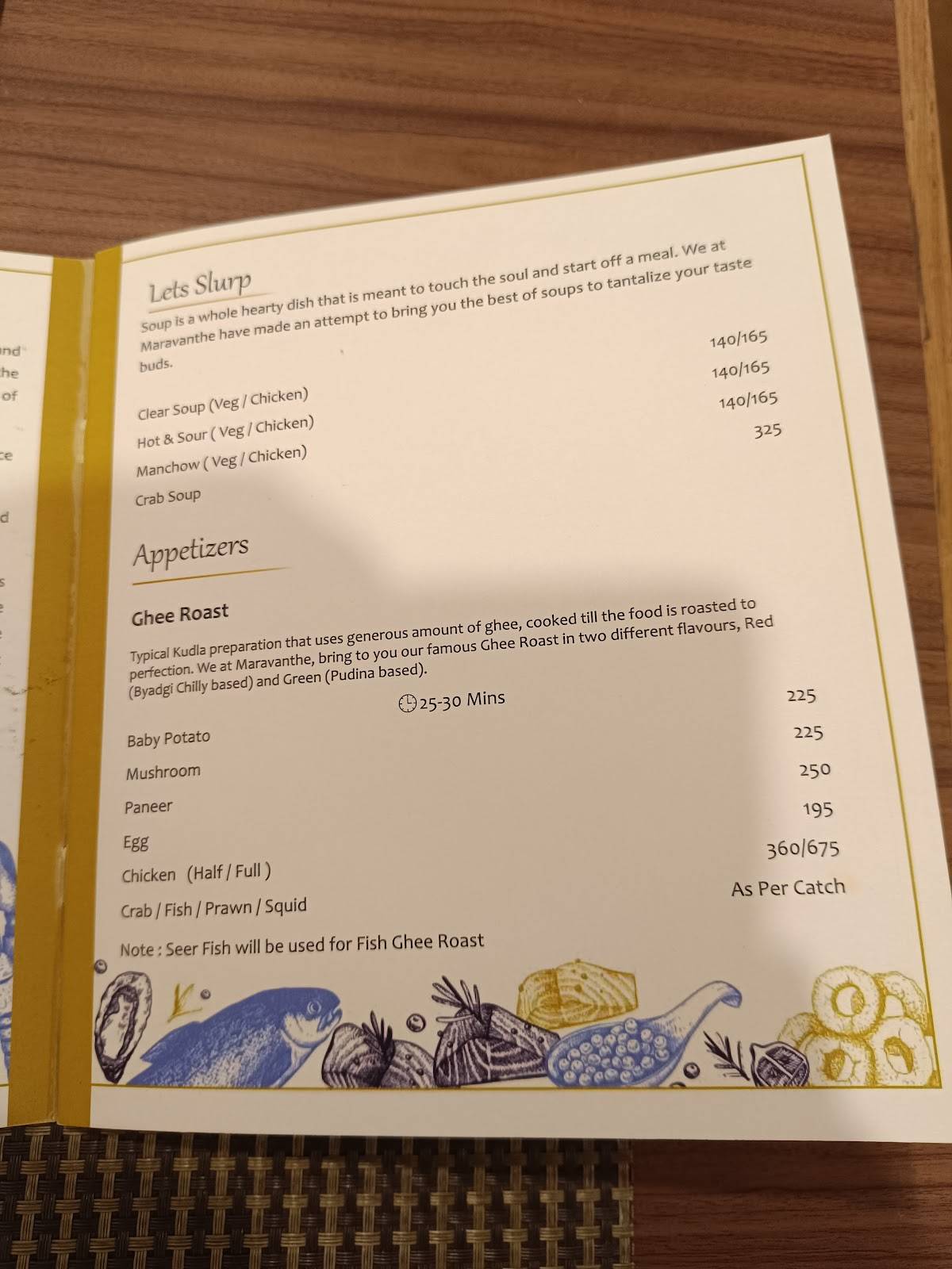 Maravanthe Coastal Cuisine menu