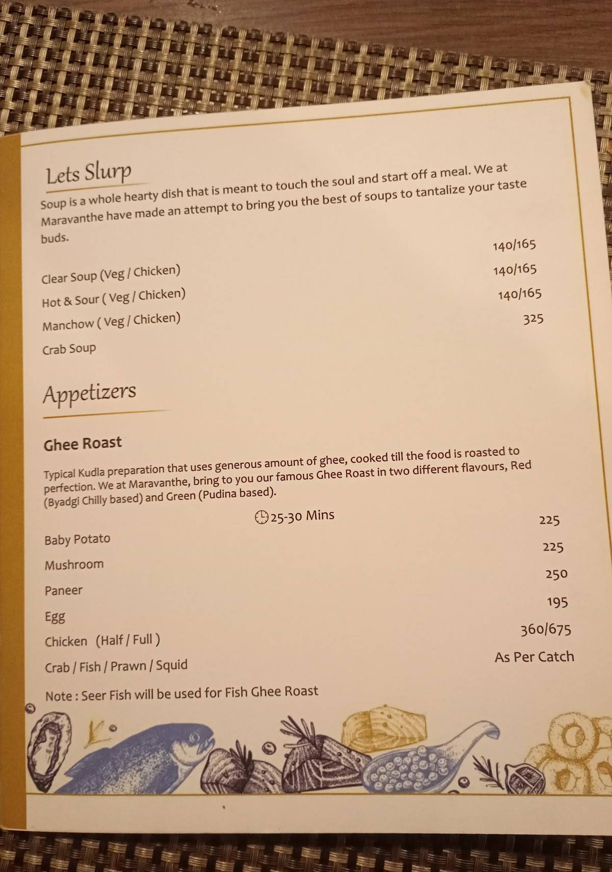 Maravanthe Coastal Cuisine menu