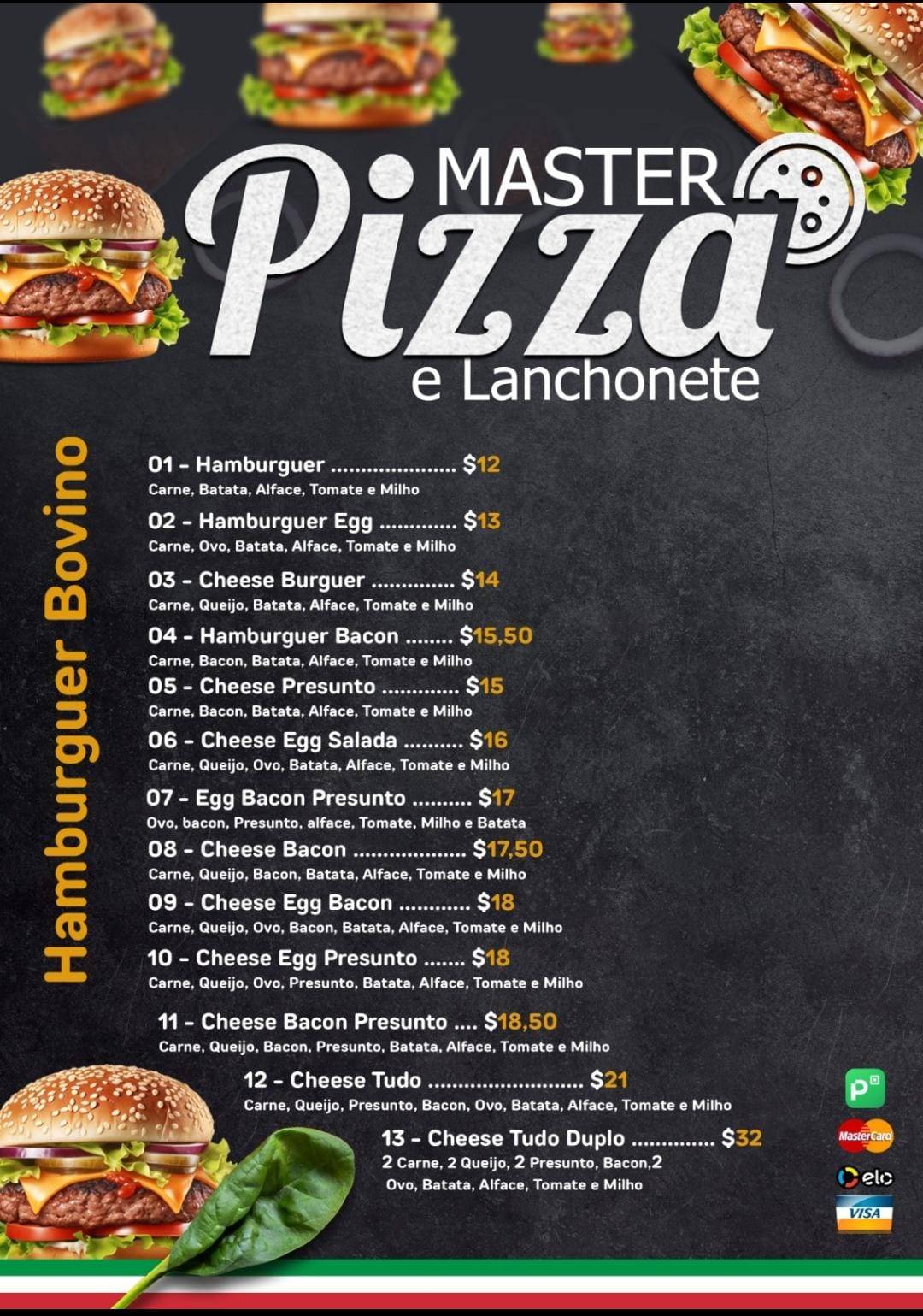 Master Pizza Pizzaria Lanchonete Hamburgueria cardápio
