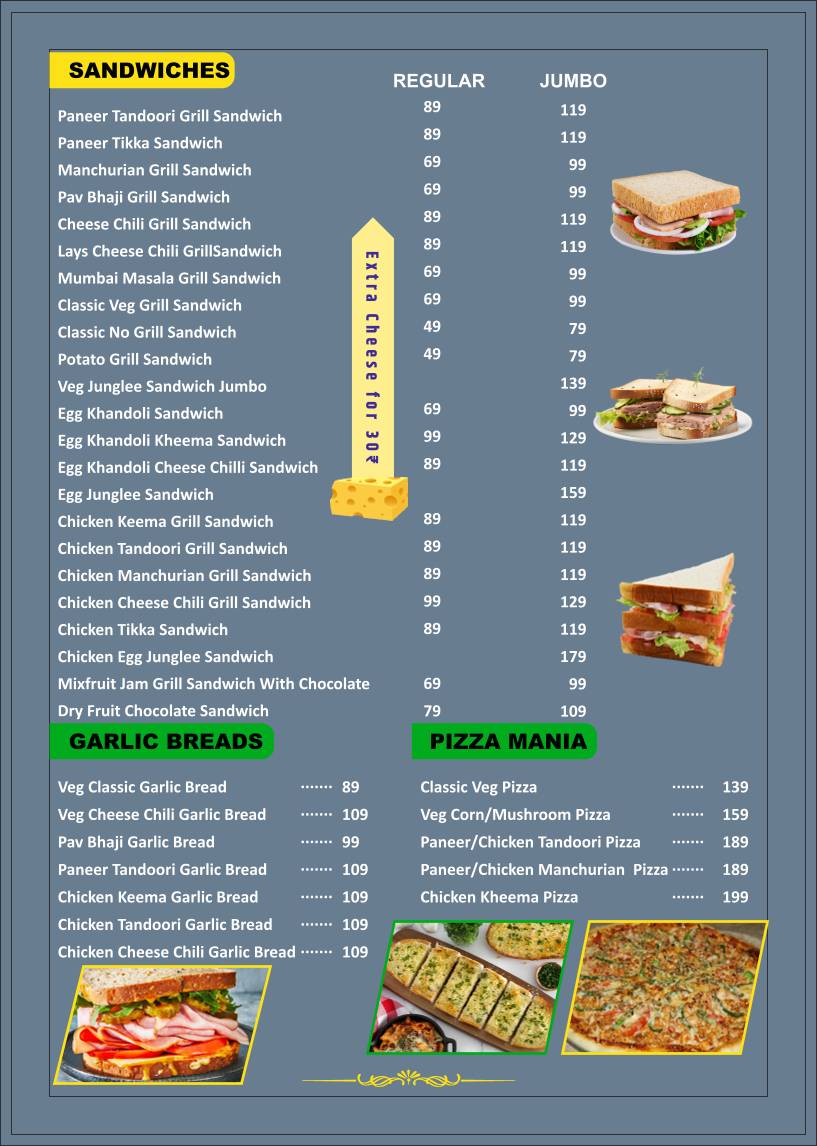 Masters Sandwiich menu