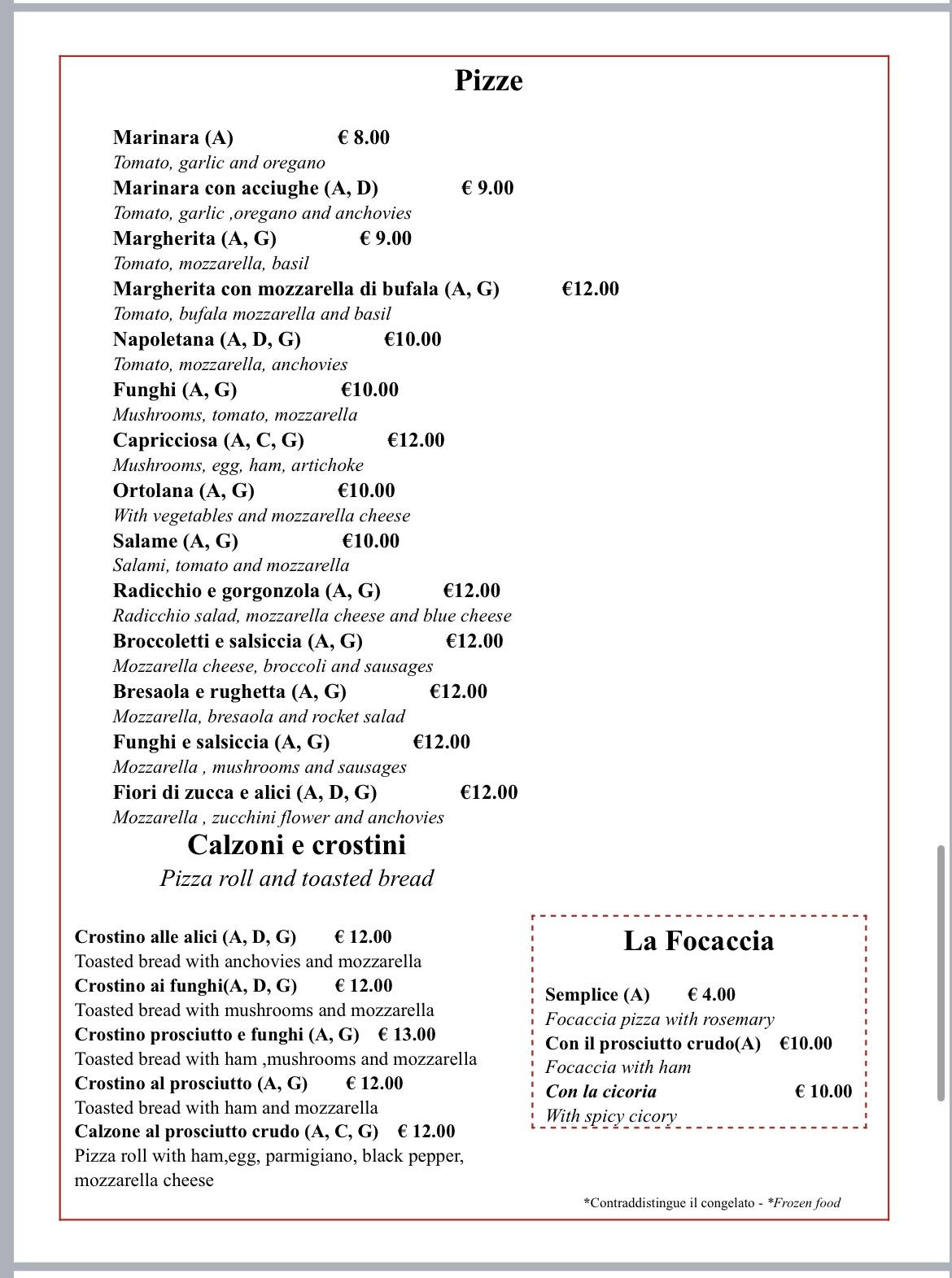 Menu di Miraggio Trastevere 