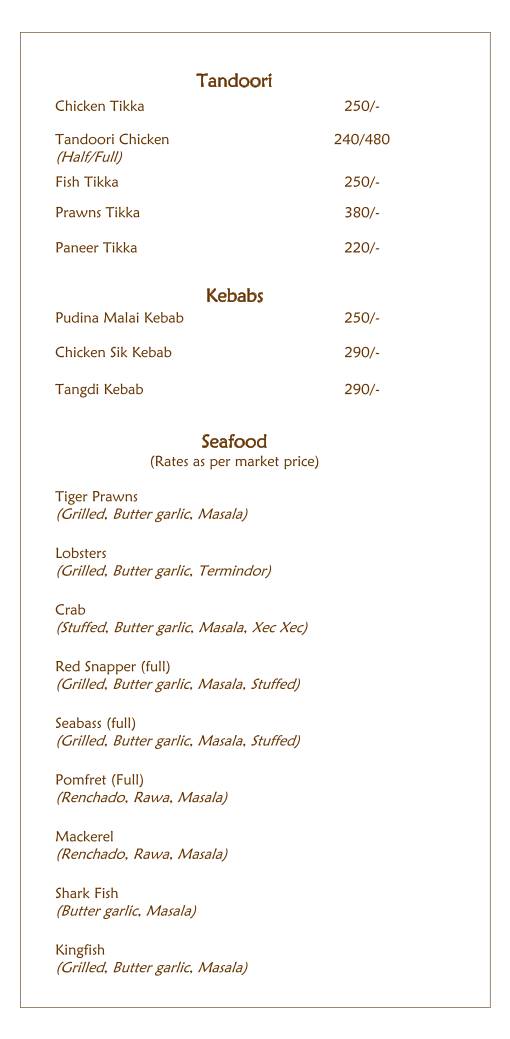 Misha's Hut menu