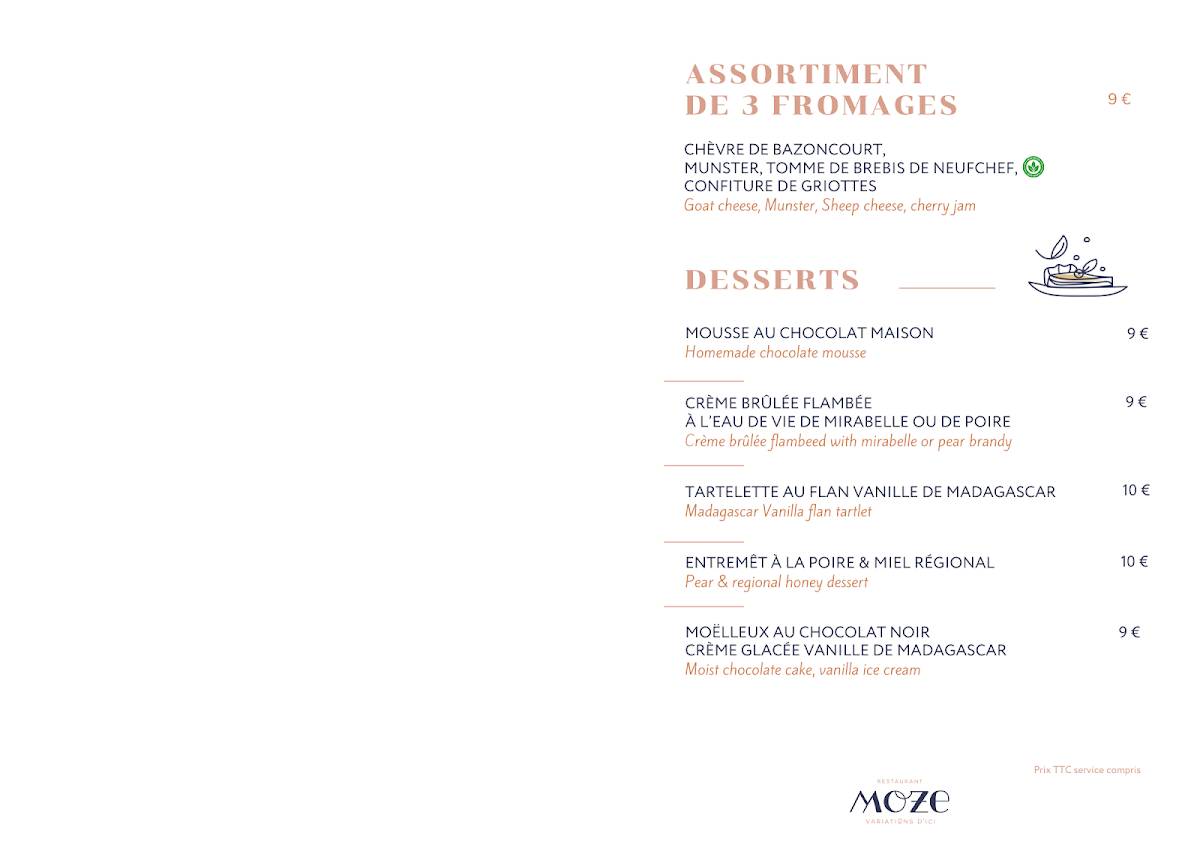 Menu de Restaurant Moze