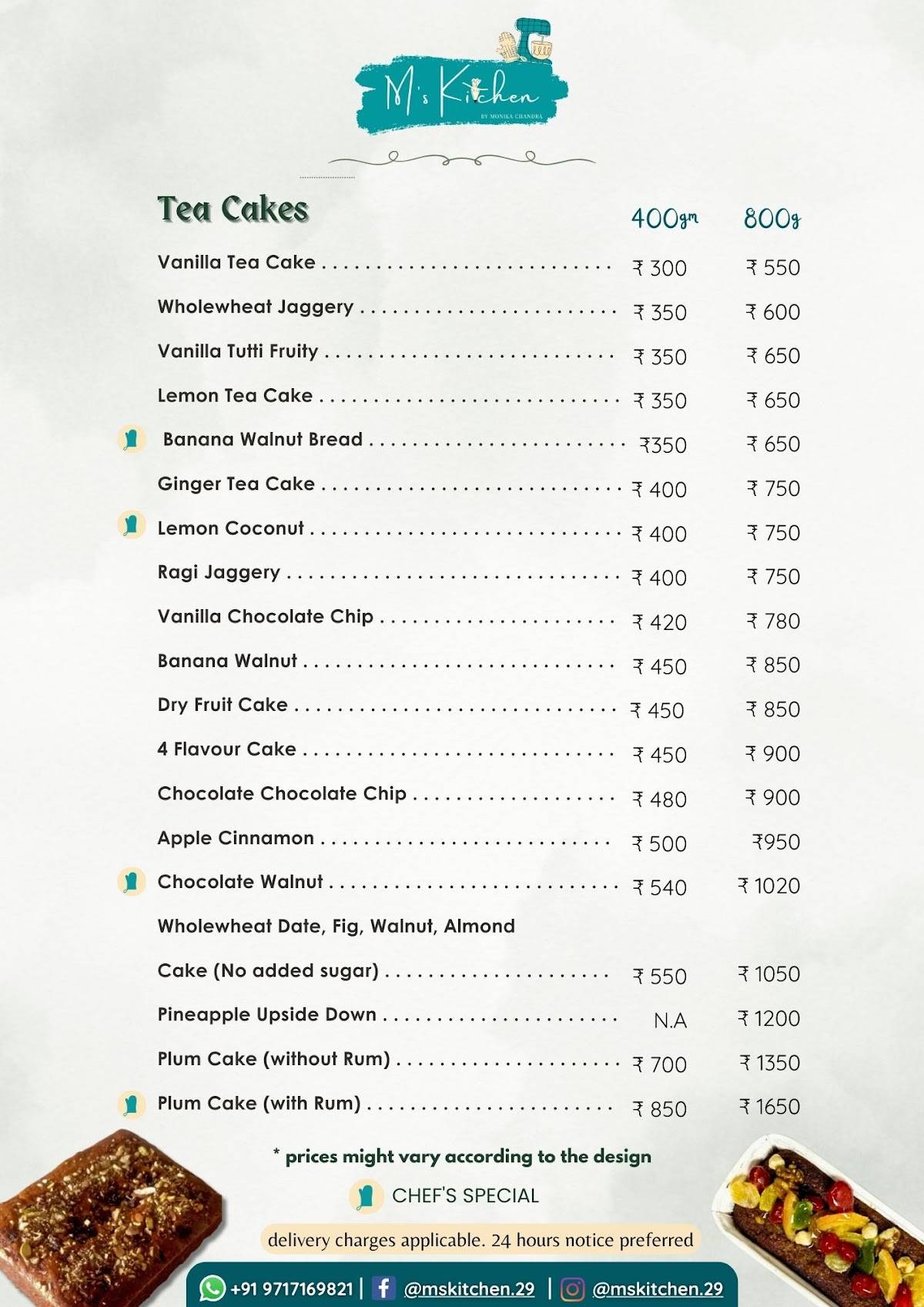 M's Kitchen - Home Baker menu