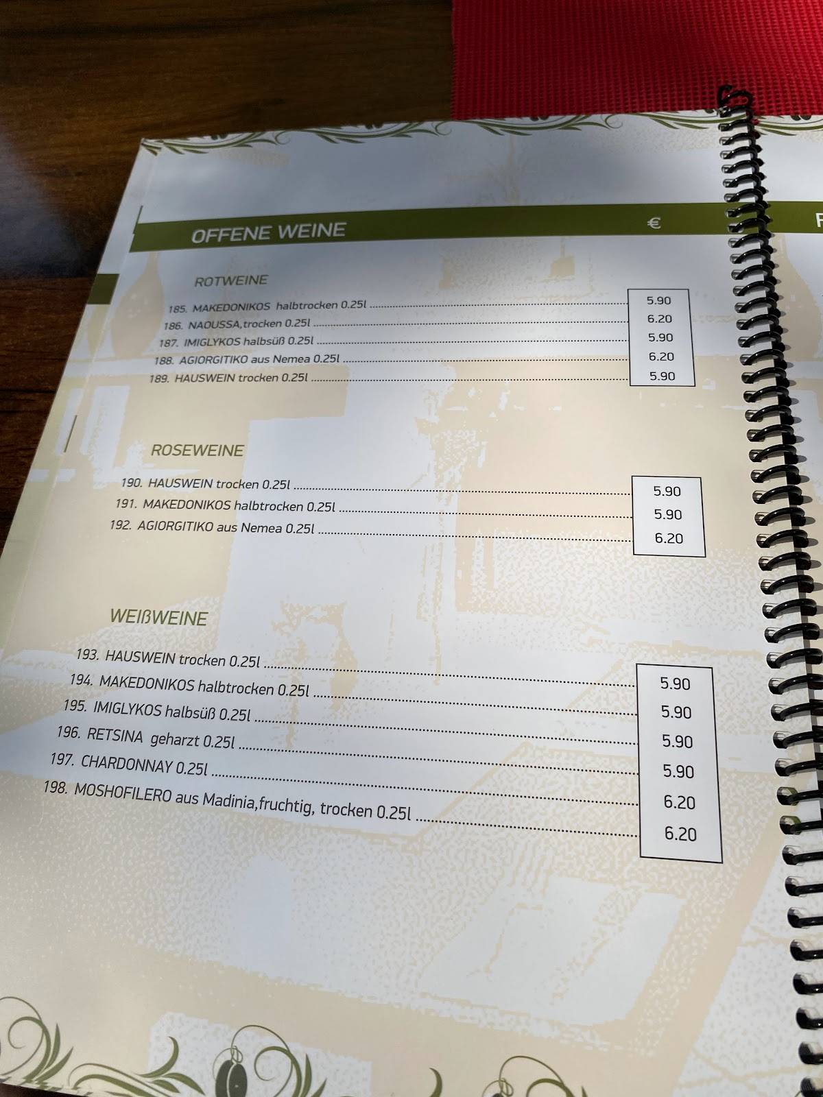 Menu de Restaurant Mythos