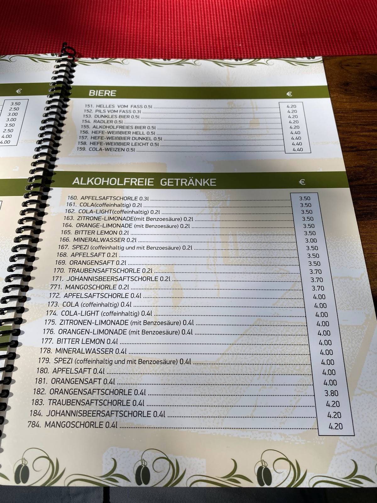 Menu de Restaurant Mythos