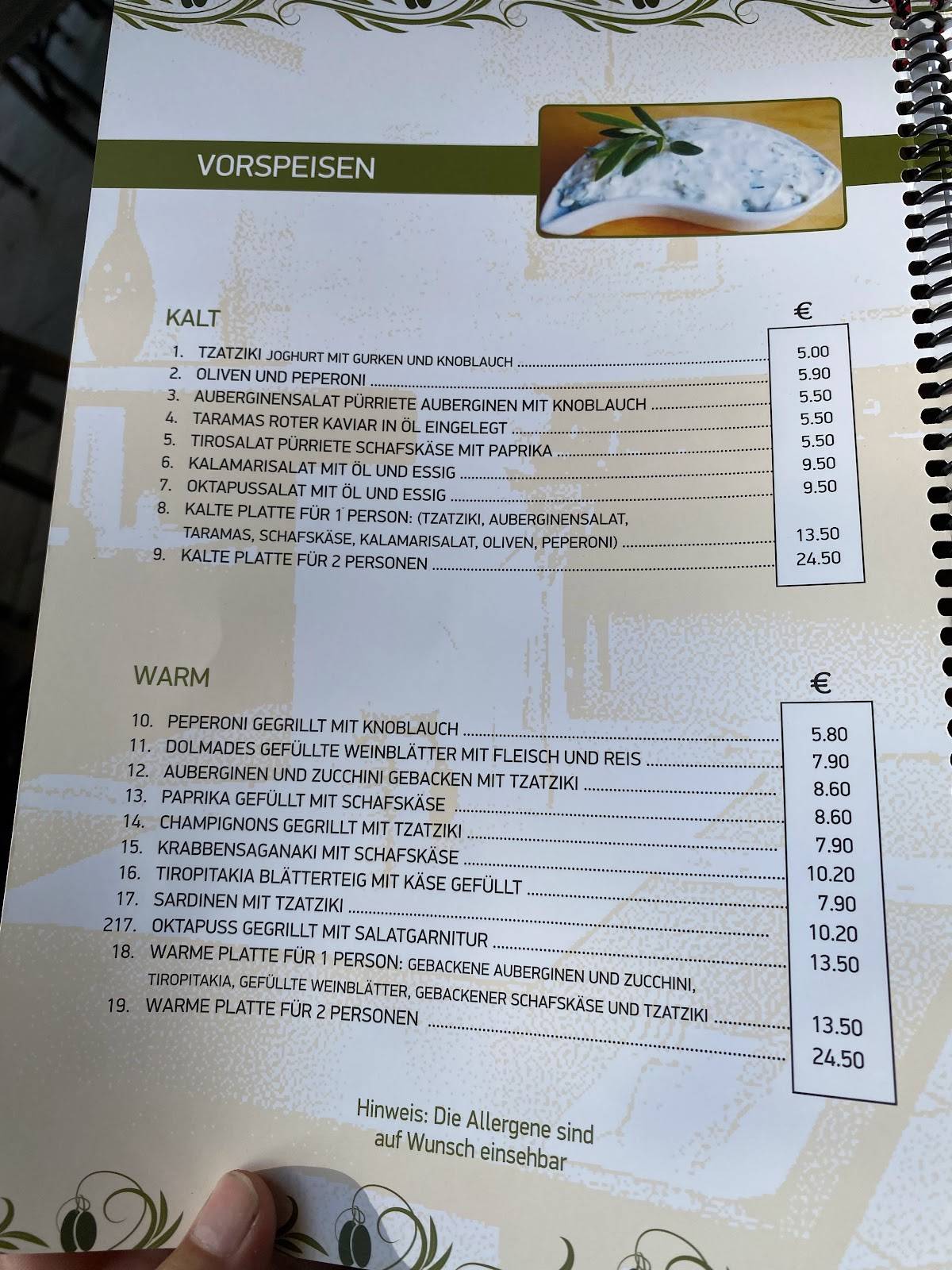 Menu de Restaurant Mythos