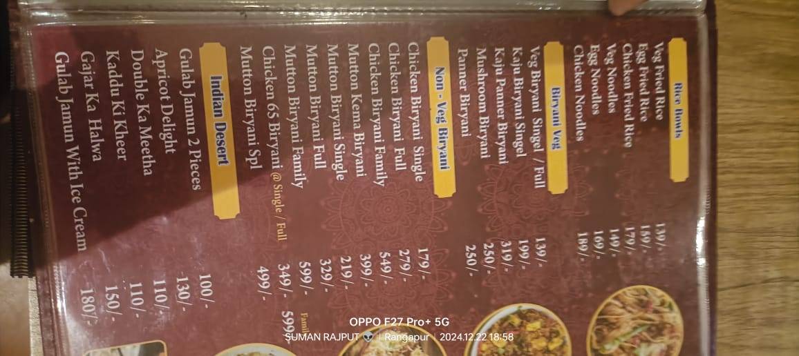 Nakshatra Bakery and banquet Hall menu