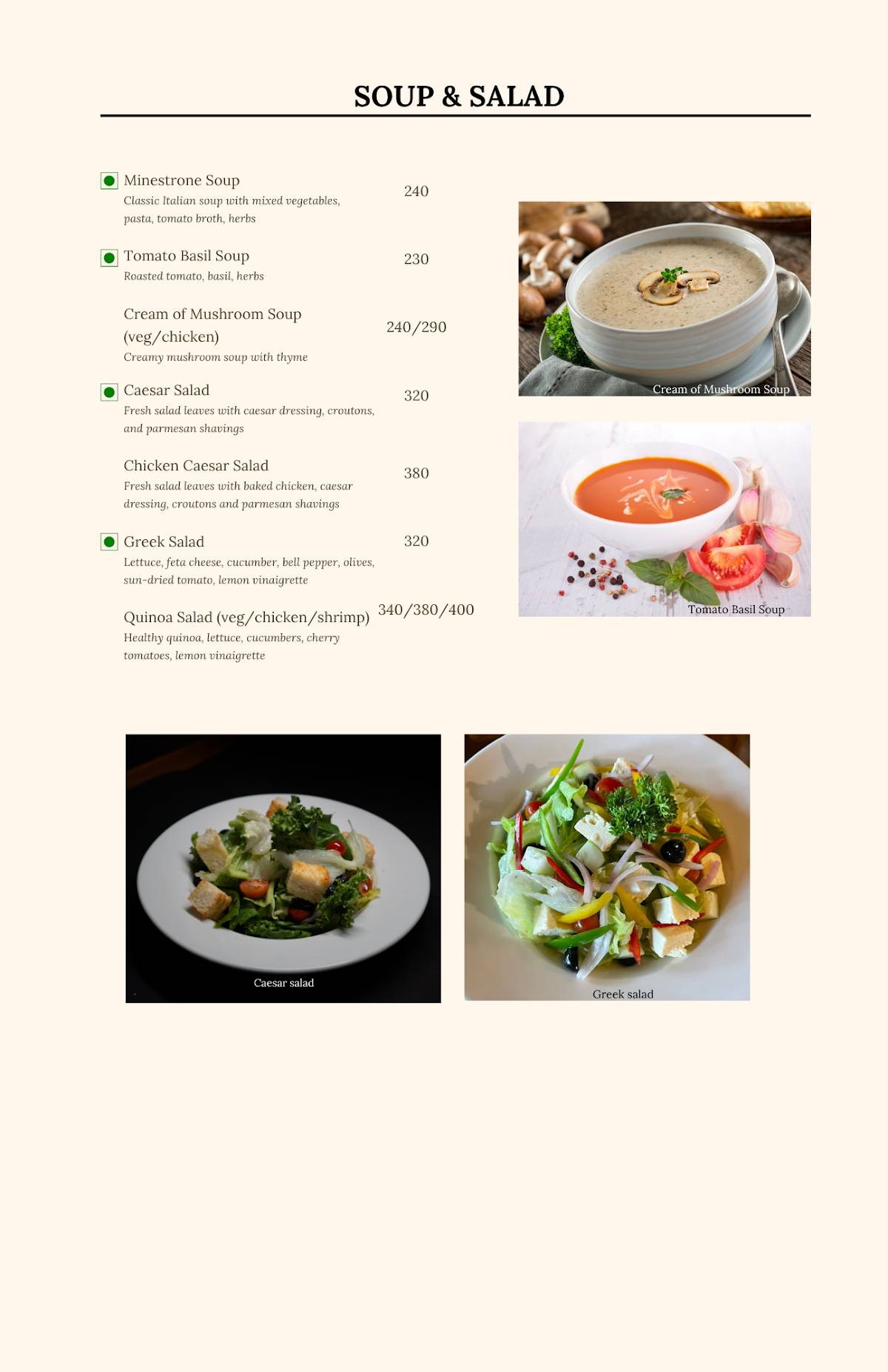 Napoli menu