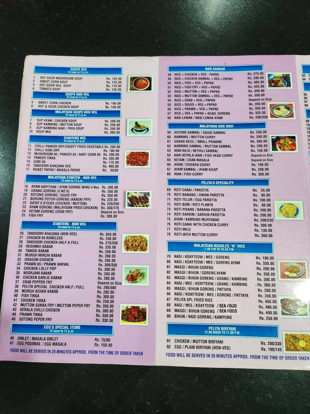 Nasi Kandar Pelita Halal Malaysian Cuisine menu