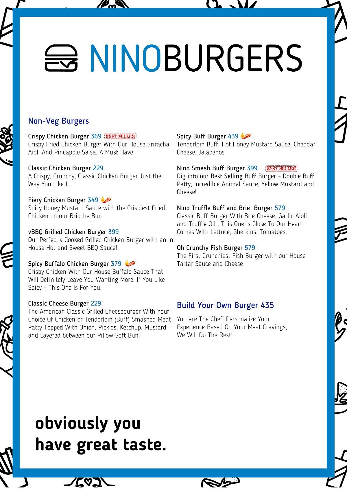 Nino Burgers menu