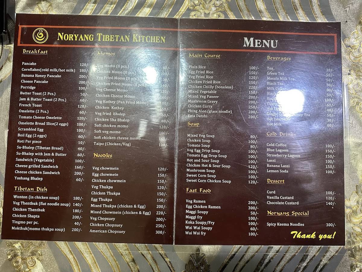 Noryang Tibetan Kitchen menu