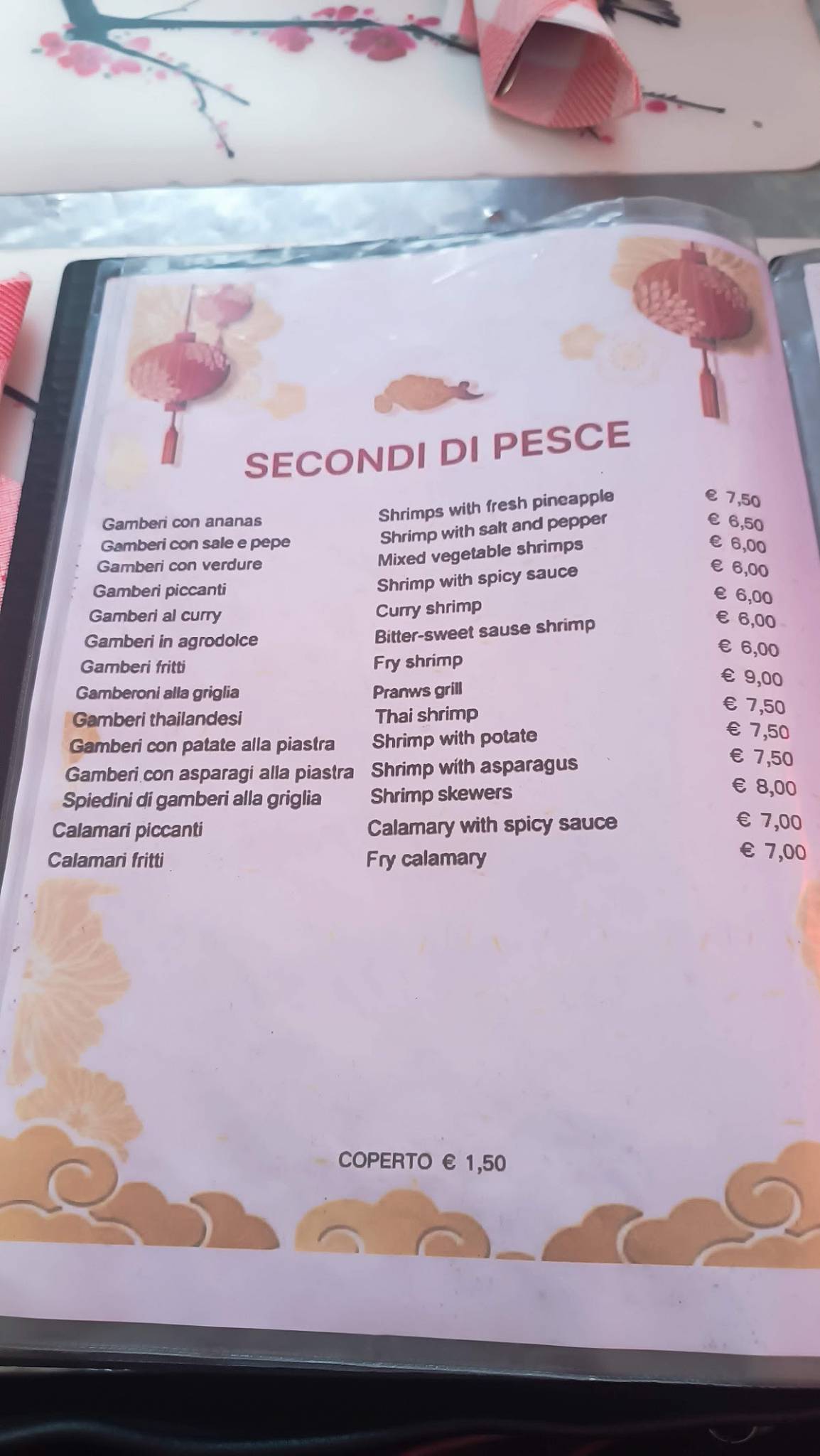 Menu di Nuovo Zhen bao 