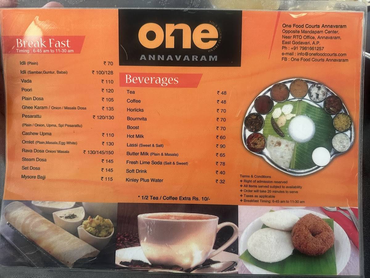 One Food Courts Annavaram Best Restaurants In Annavaram menu