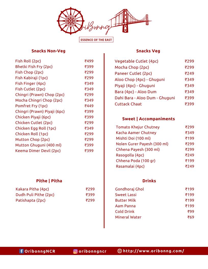 OriBonng Best Bengali Restaurant In Gurgaon menu