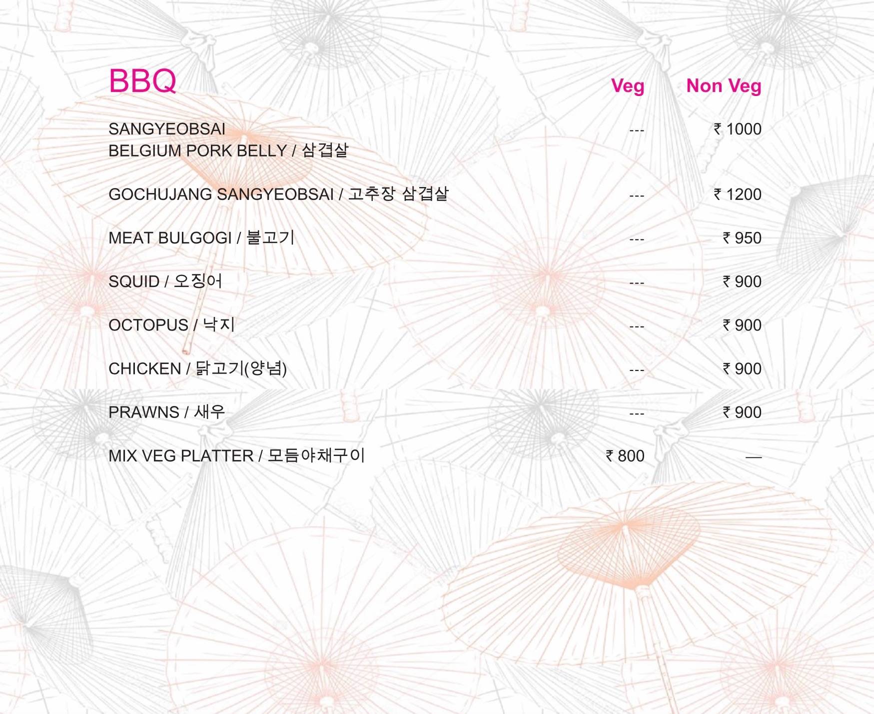 Origami Japanese & Korean Restaurant menu