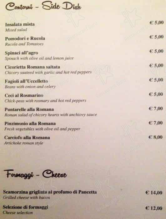 Menu de Osteria del Sostegno