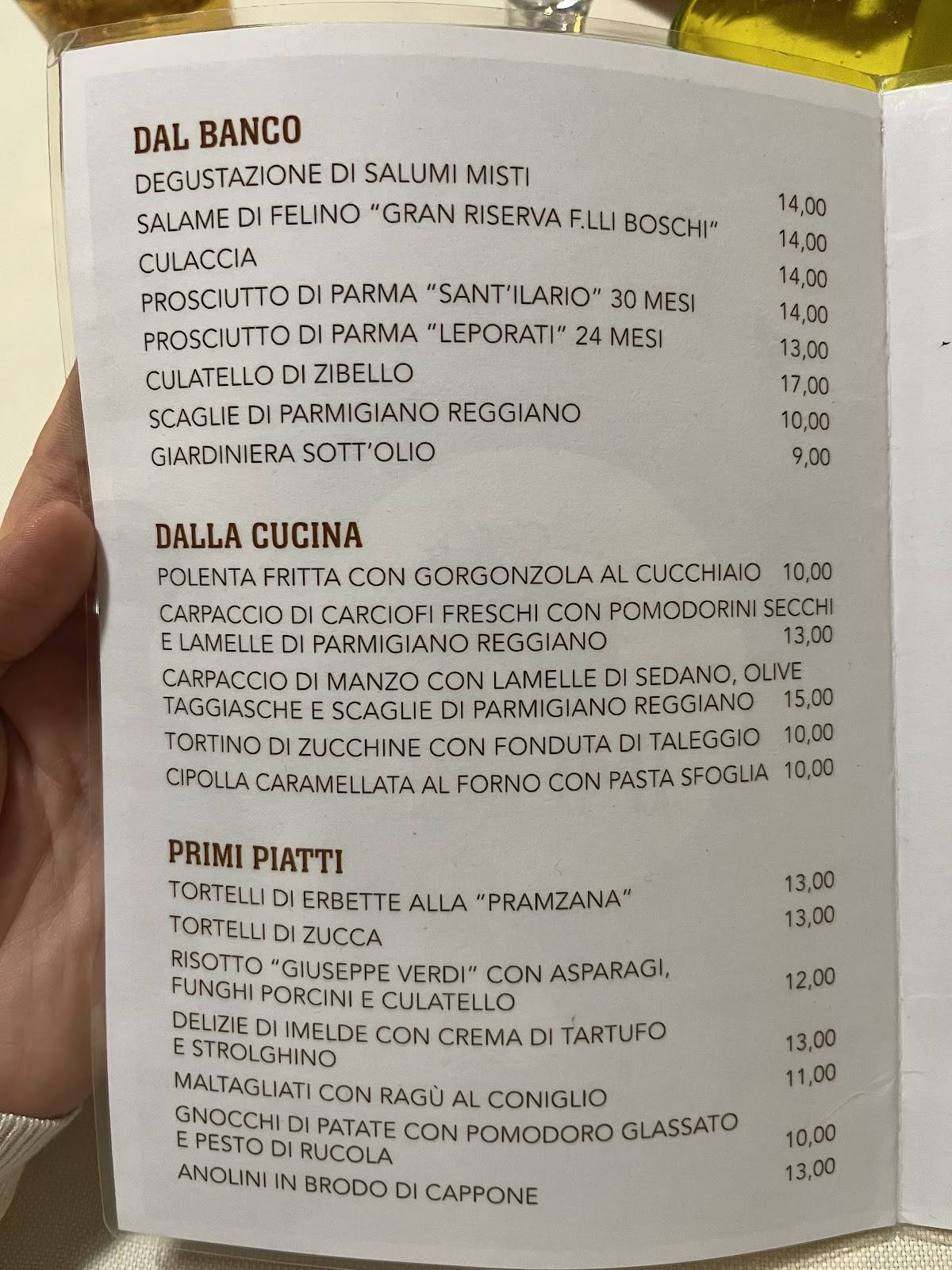 Menu di Osteria Imelde Parma 