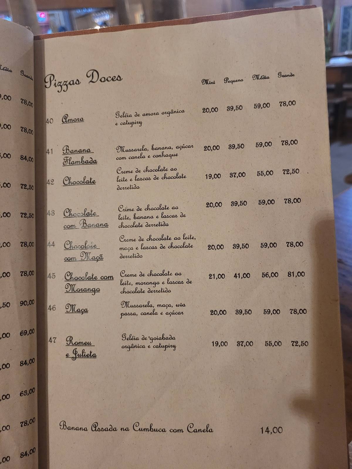 Pizza Bel cardápio